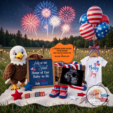 Land of the Free – July 4th Pregnancy Announcement | Fully Editable Canva Instant Download Template