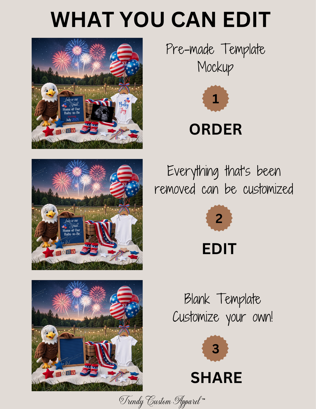 Land of the Free – July 4th Pregnancy Announcement | Fully Editable Canva Instant Download Template TrendyCustomApparel™