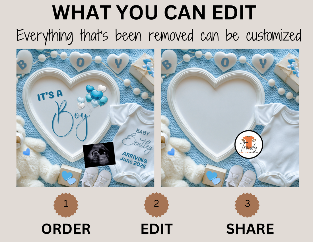 Digital Pregnancy Announcement, It's A Boy, Gender Reveal, Customizable Personalized Editable Template