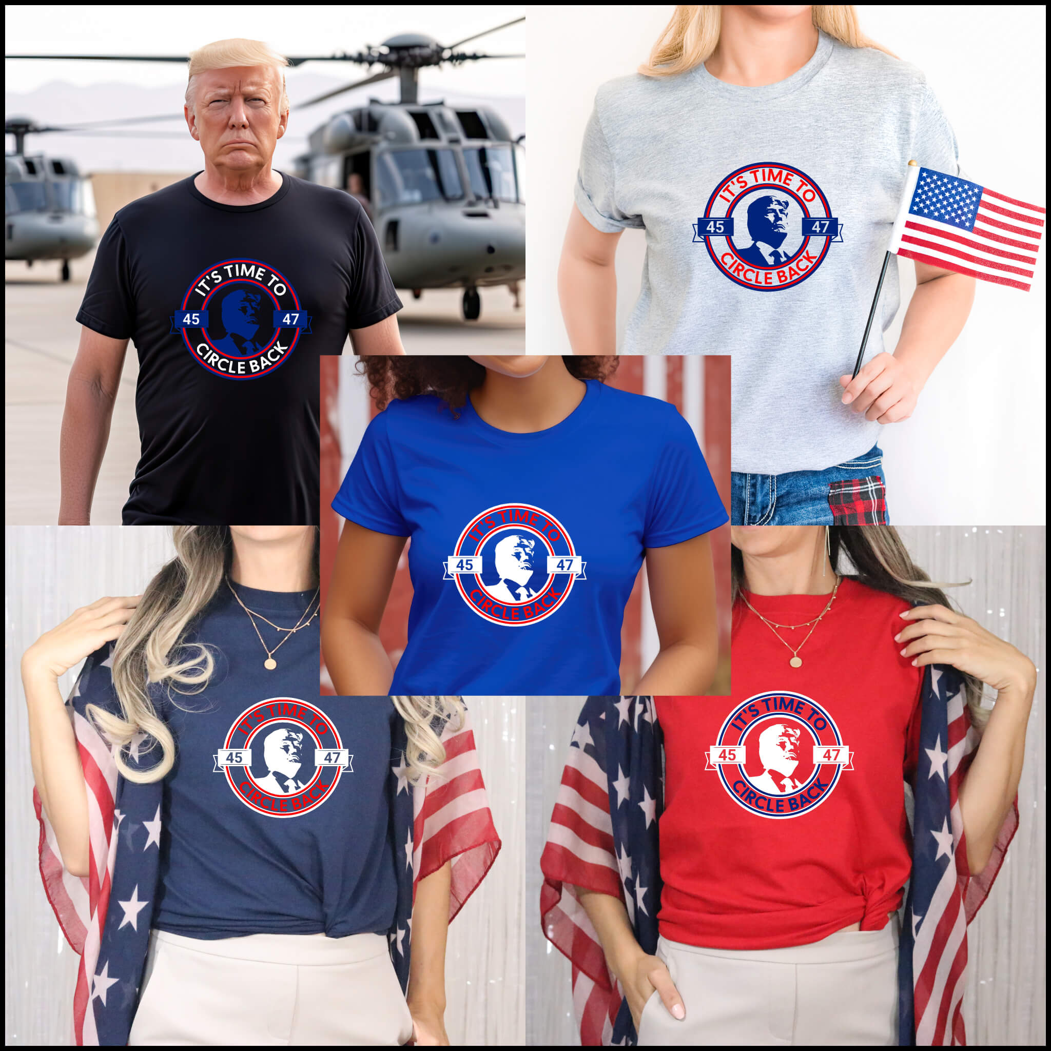 America - Trump 2024 Circle Back Unisex Men's Women's Graphic Print T-Shirt / Sweatshirt
