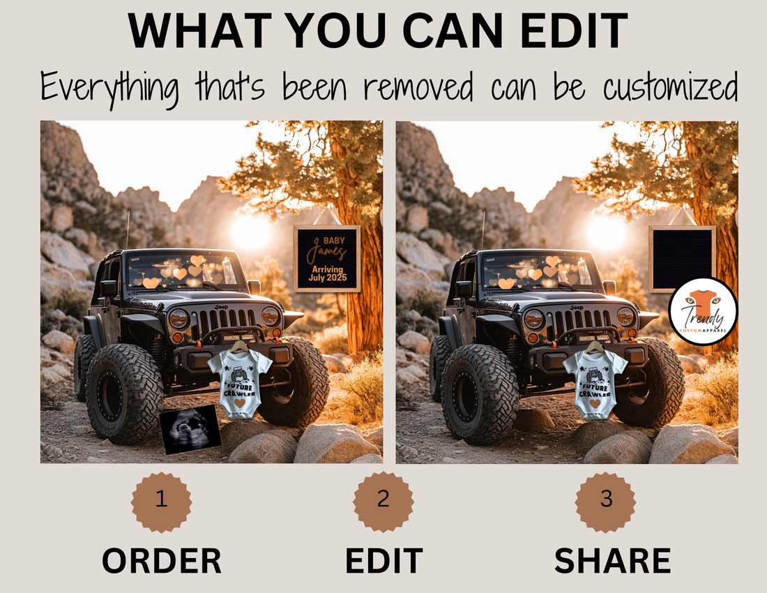 Digital Pregnancy Announcement, Future Crawler, Customizable Off-Road Themed, Personalized Editable Template