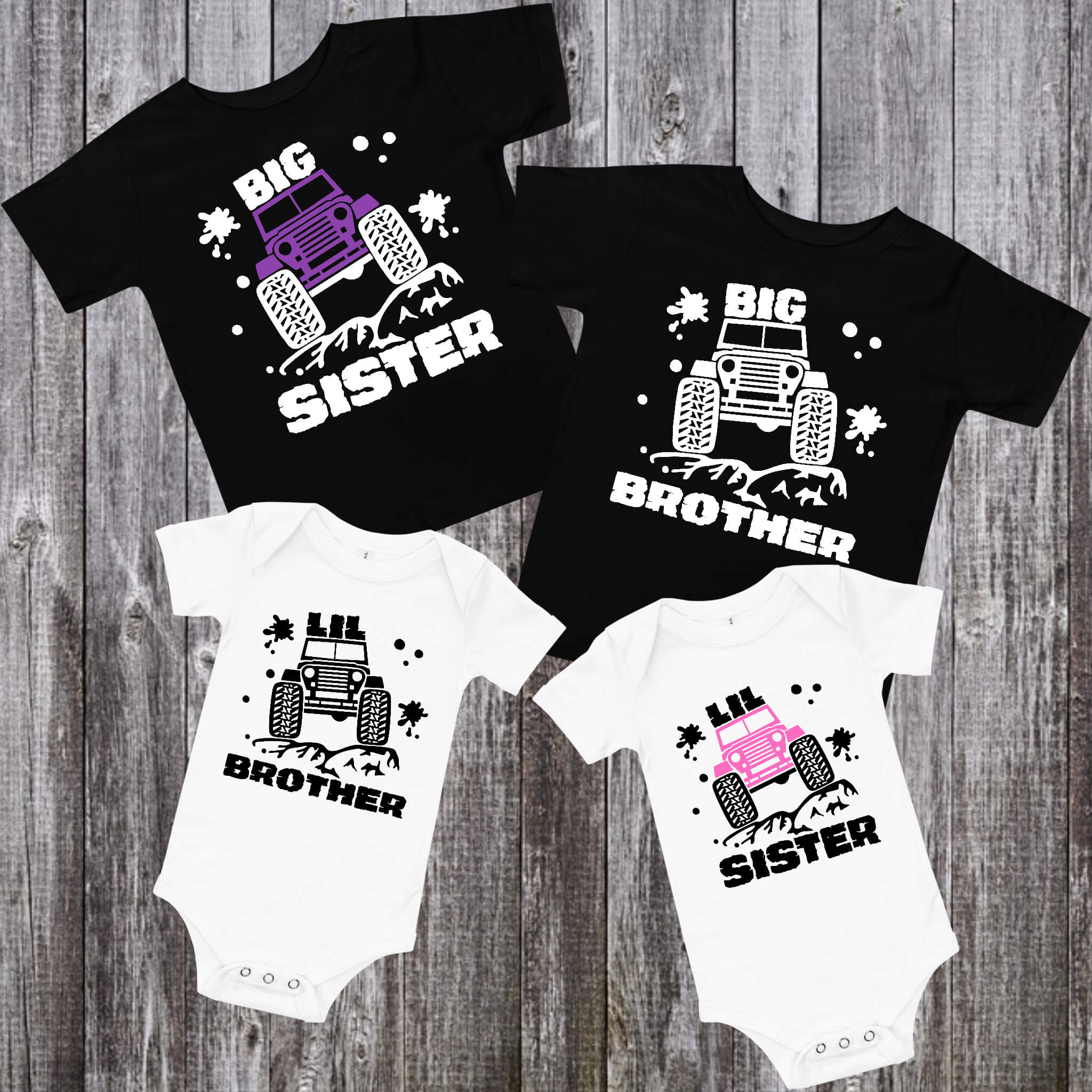 Big Brother or Little Brother Off-Road Jeep Matching Sibling Onesie or T-Shirts