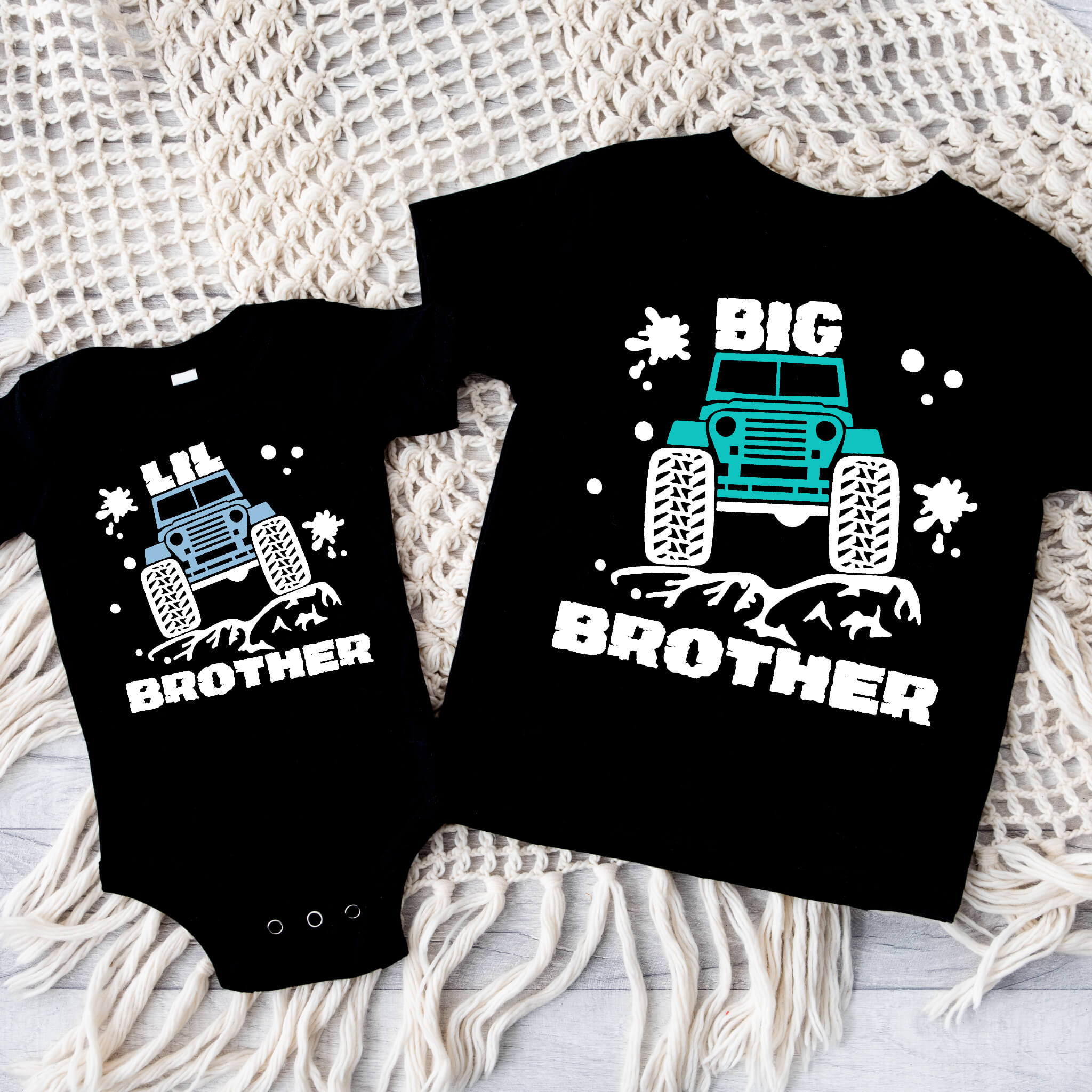 Big Brother or Little Brother Off-Road Jeep Matching Sibling Onesie or