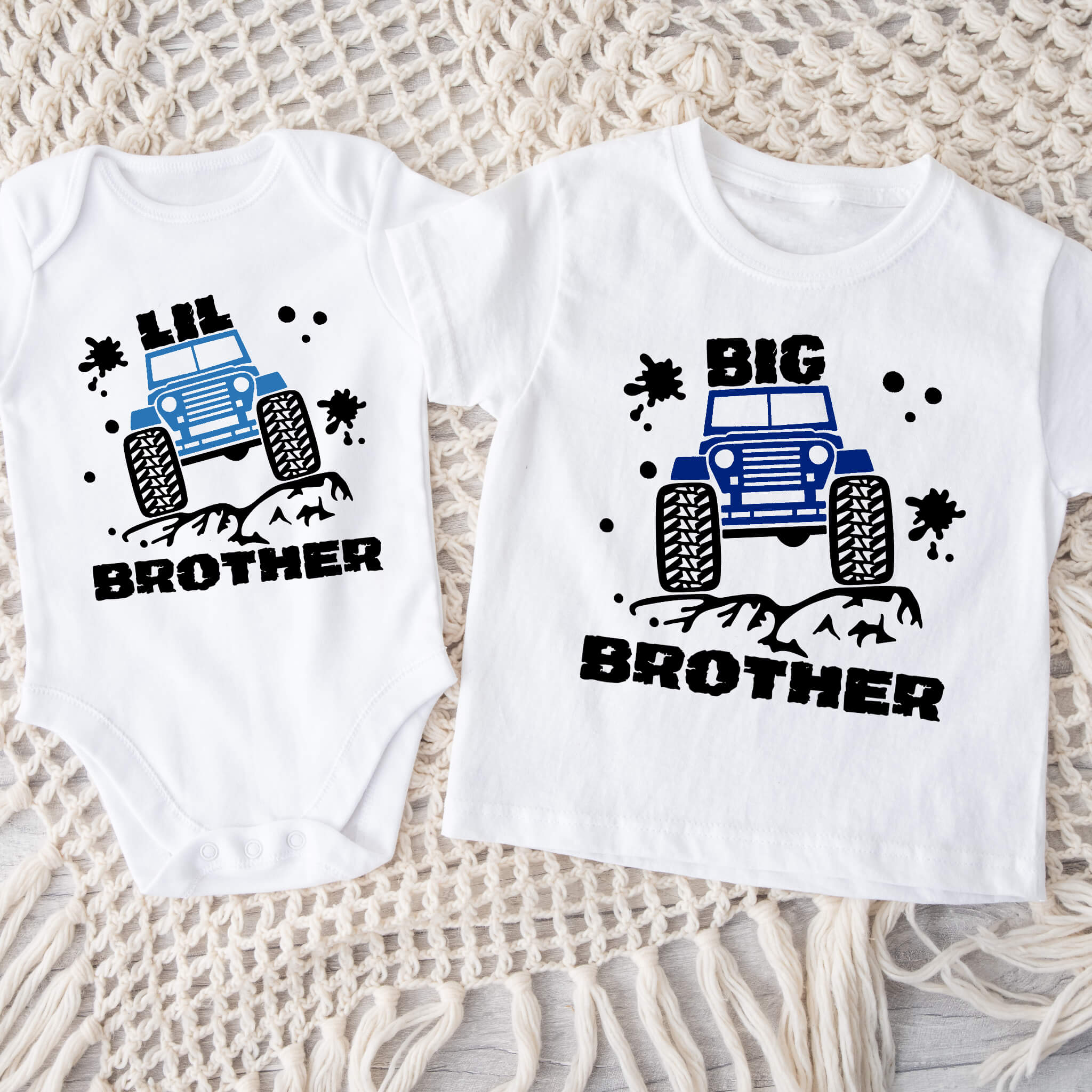 Big Brother or Little Brother Off-Road Jeep Matching Sibling Onesie or T-Shirts