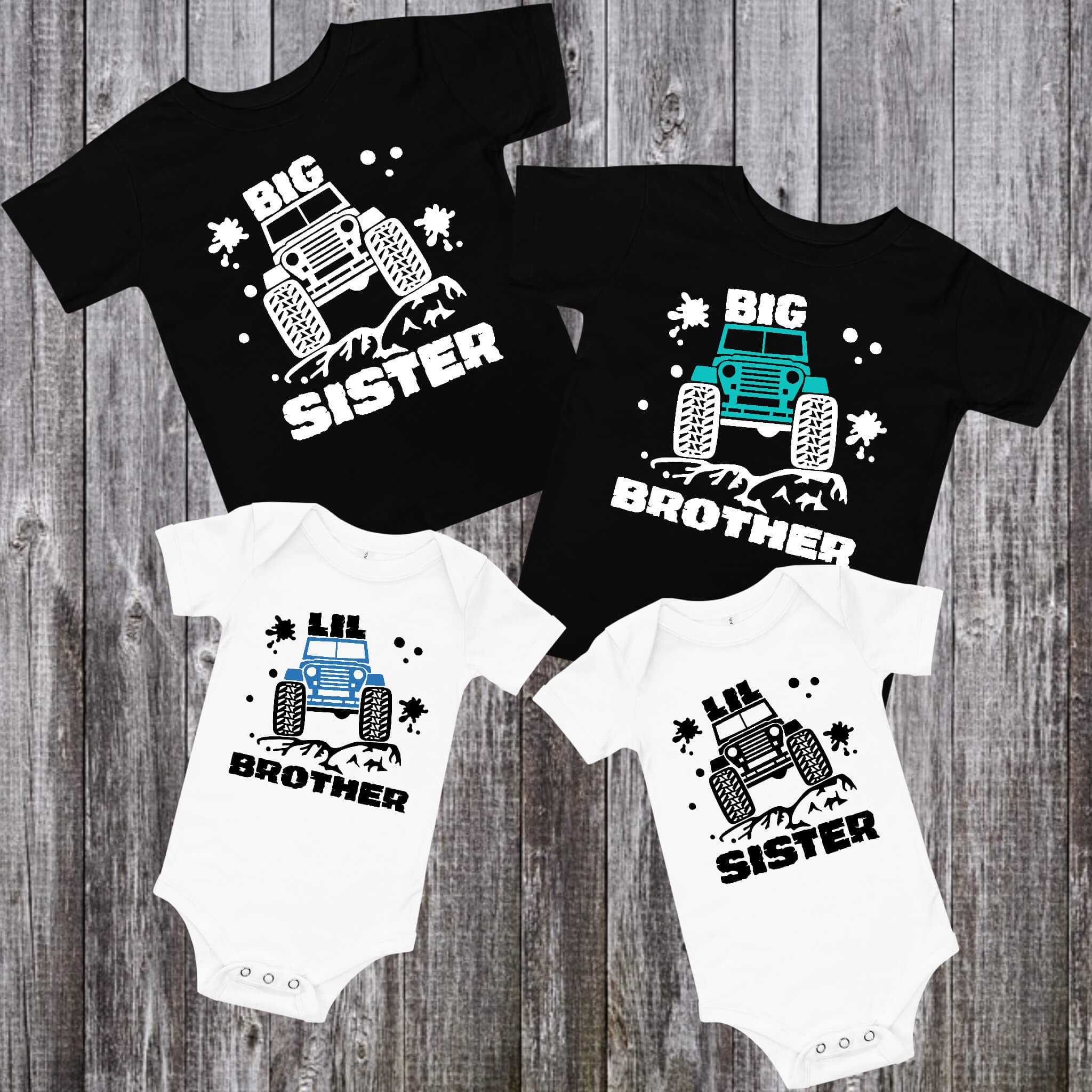 Big Sister or Little Sister Jeep Matching Sibling Onesie or T-Shirts