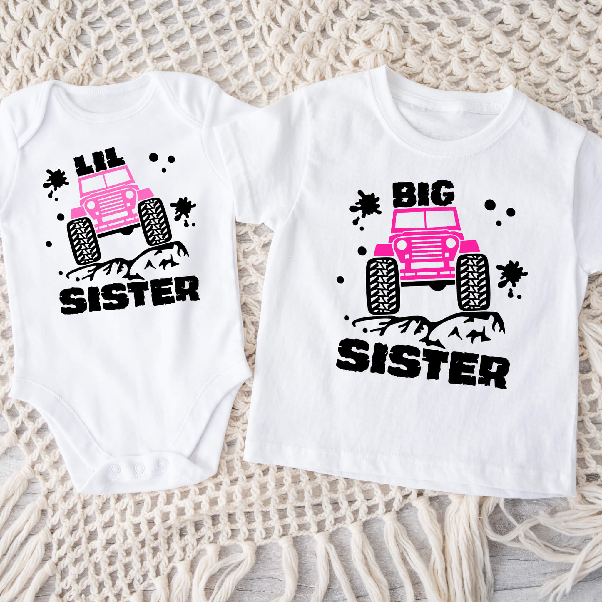 Hermana Mayor o Hermana Pequeña Jeep Mono o Camisetas para Hermanos a juego