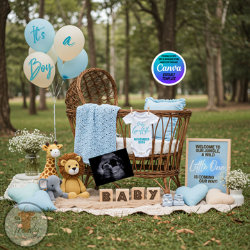 Digital Pregnancy Announcement, It's A Boy, Instant Download Gender Reveal, Jungle Animals Themed Editable Template