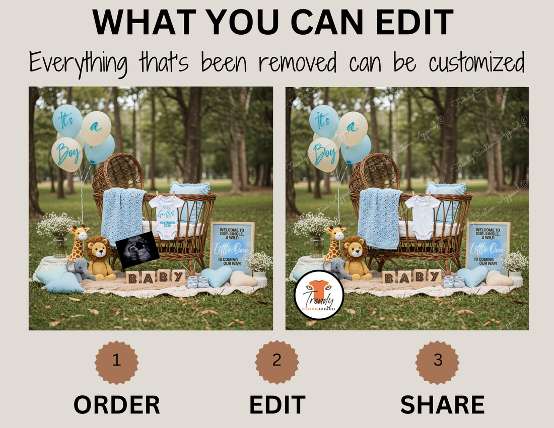 Digital Pregnancy Announcement, It's A Boy, Instant Download Gender Reveal, Jungle Animals Themed Editable Template