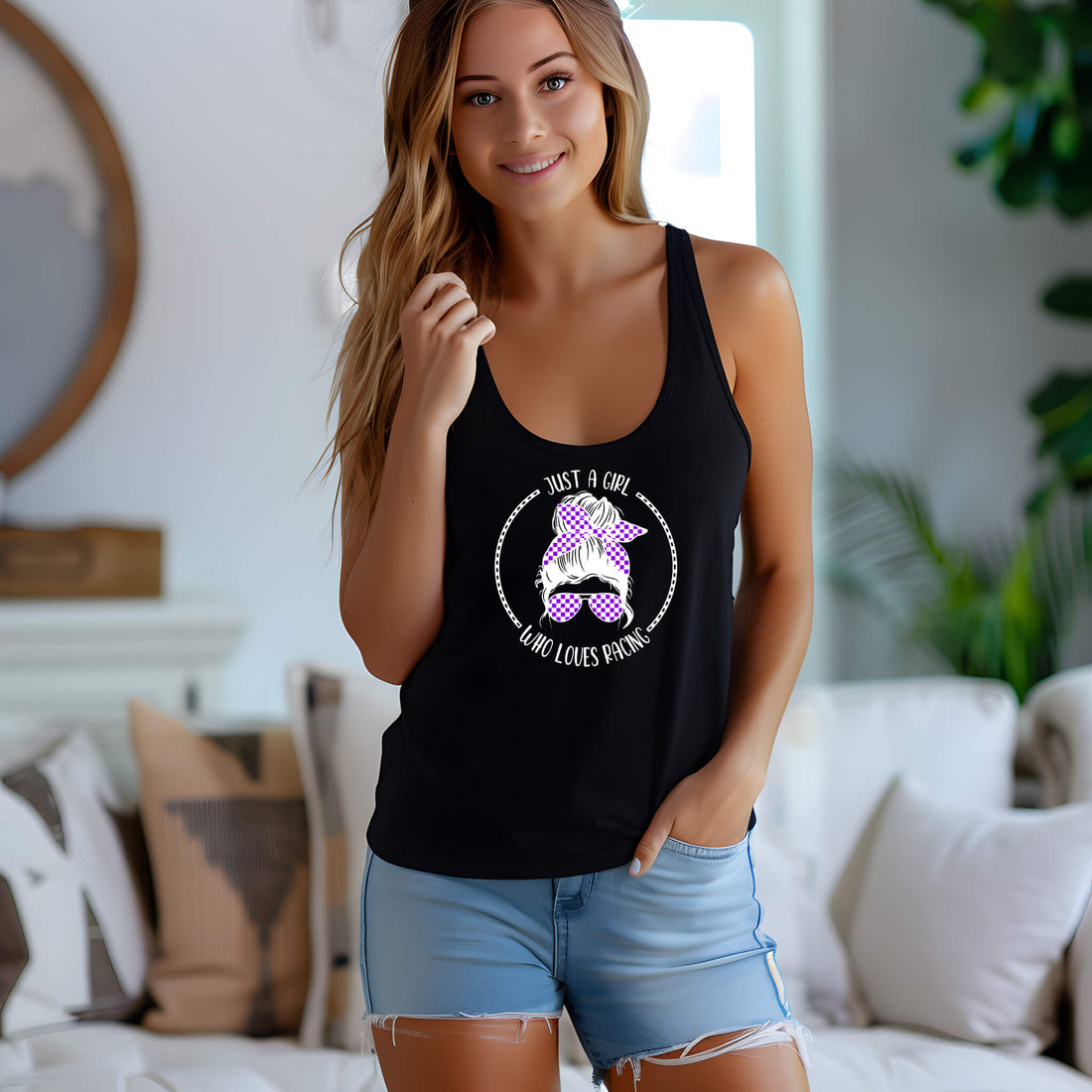 Camiseta del 4 de julio, All American Racing Babe, tanque azul blanco rojo, camiseta patriótica, camiseta sin mangas para mujer, ropa personalizada, camiseta del Día de la Independencia, tanque del Día de los Caídos