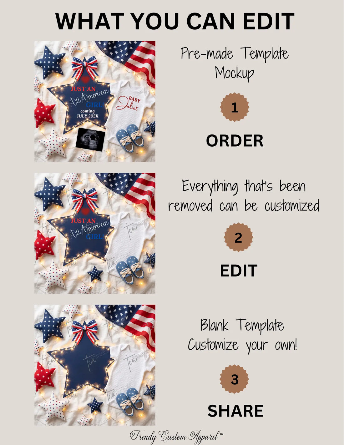 Just An All American Girl Pregnancy Announcement Template | Patriotic Themed | Fully Editable Canva Digital Download TrendyCustomApparel™