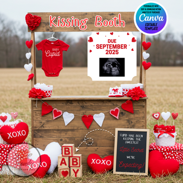 Digital Valentine's Pregnancy Announcement, Kissing Booth We're Expecting, Customizable February Themed, Personalized Editable Template