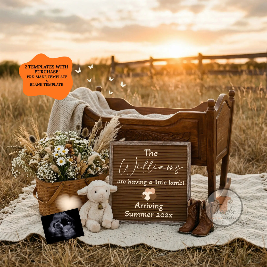We're Having a Little Lamb, Western Farm Digital Pregnancy Announcement, Gender Neutral Customizable Editable Template - TrendyCustomApparel™
