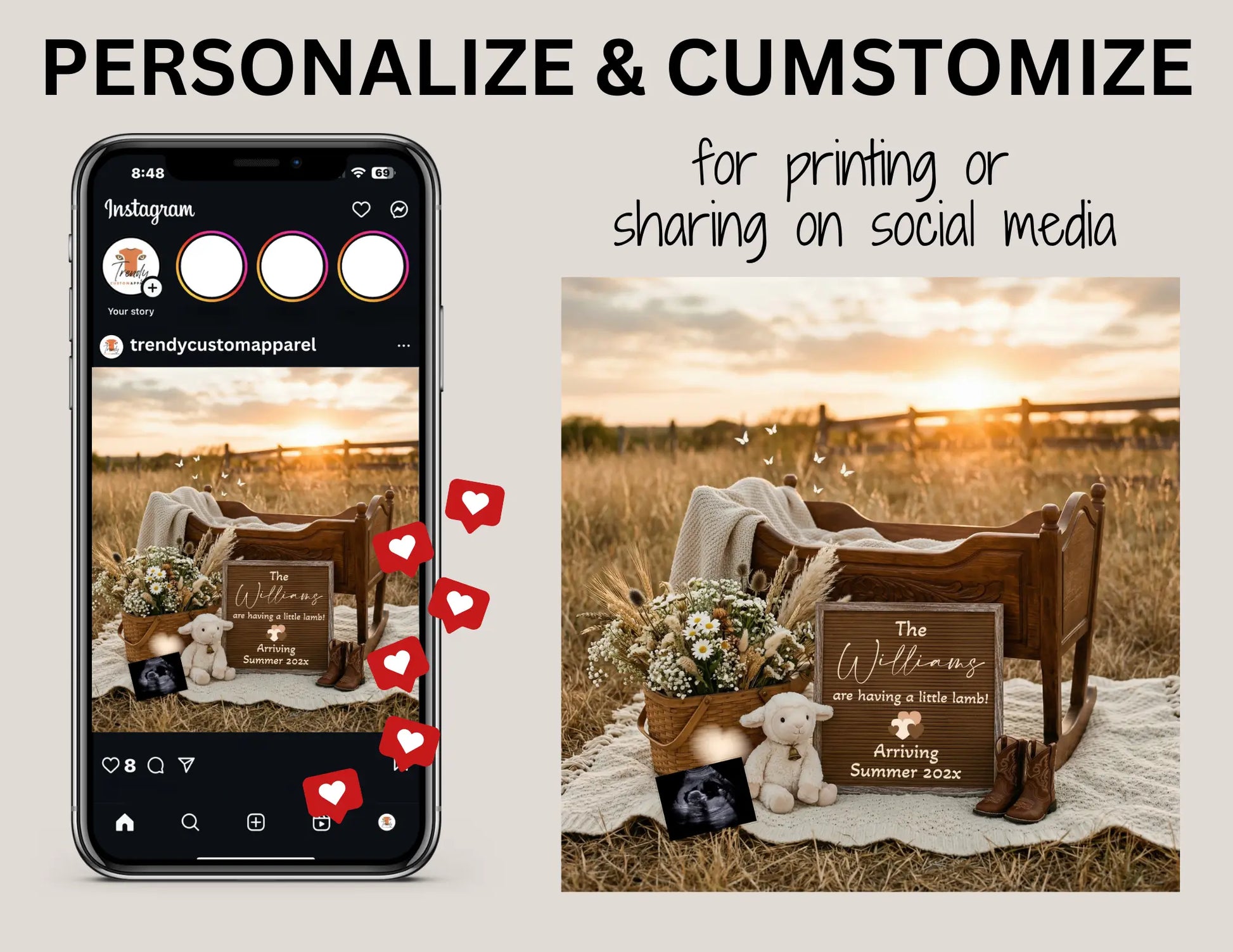 We're Having a Little Lamb, Western Farm Digital Pregnancy Announcement, Gender Neutral Customizable Editable Template - TrendyCustomApparel™