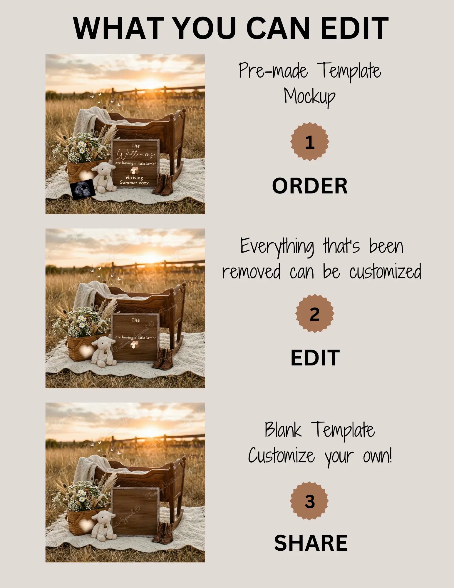 We're Having a Little Lamb, Western Farm Digital Pregnancy Announcement, Gender Neutral Customizable Editable Template - TrendyCustomApparel™