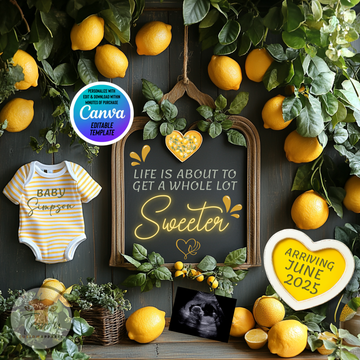 Digital Lemons Pregnancy Announcement, Life is About to Get A Whole Lot Sweeter, Customizable Fruit Themed, Personalized Editable Template