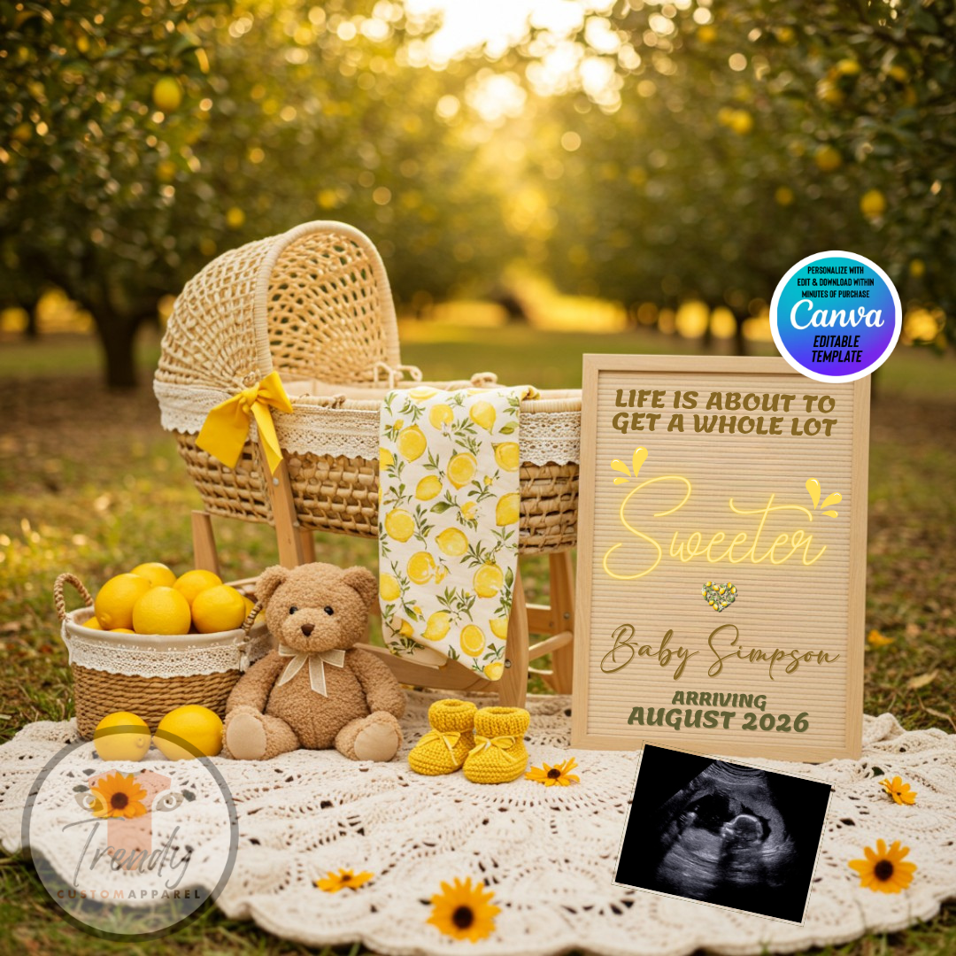 Baby shower setup with wicker bassinet, teddy bear, and baby shoes in a park setting.