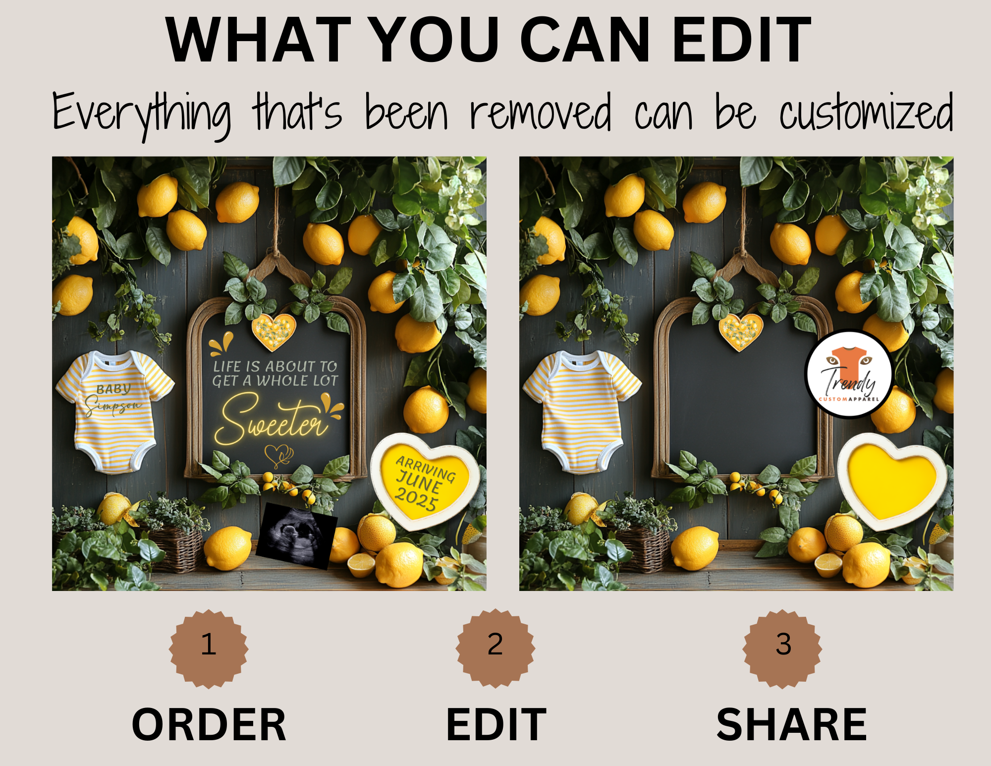 Digital Lemons Pregnancy Announcement, Life is About to Get A Whole Lot Sweeter, Customizable Fruit Themed, Personalized Editable Template