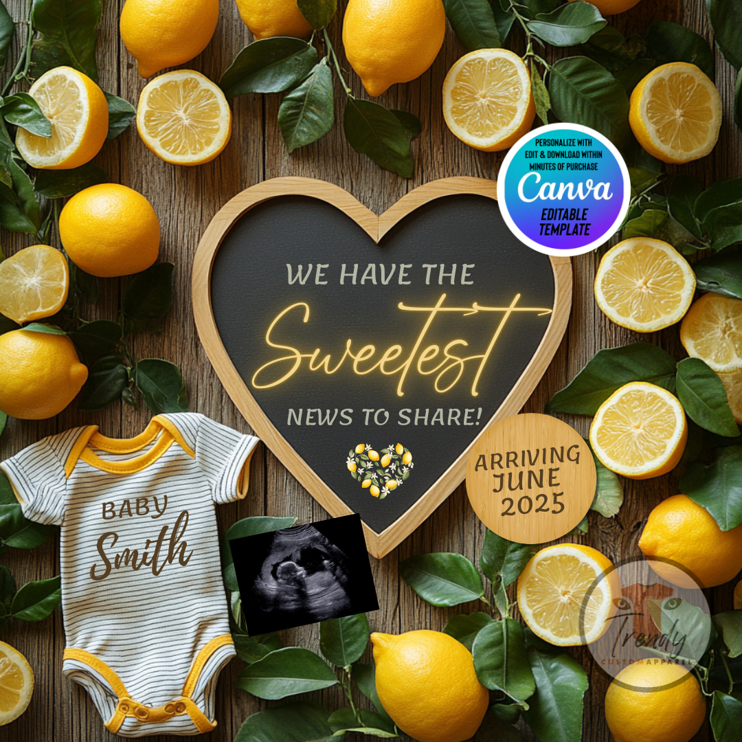 Digital Lemons Pregnancy Announcement, We Have the Sweetest New to Share, Customizable Fruit Themed, Personalized Editable Template