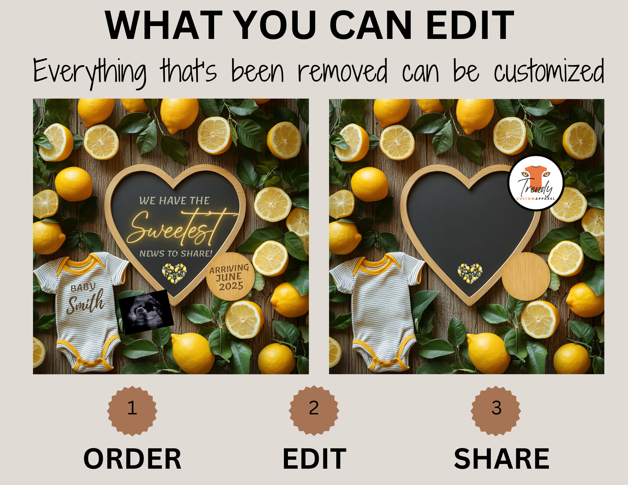 Digital Lemons Pregnancy Announcement, We Have the Sweetest New to Share, Customizable Fruit Themed, Personalized Editable Template