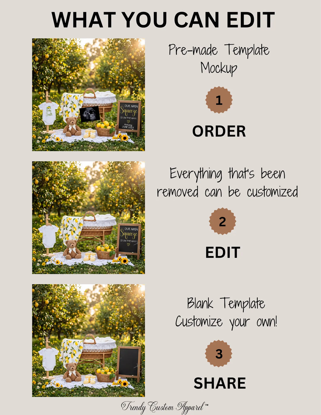 Spring Digital Pregnancy Announcement, Our Main Squeeze is on the way, Customizable Lemon Themed, Editable Details Template TrendyCustomApparel™