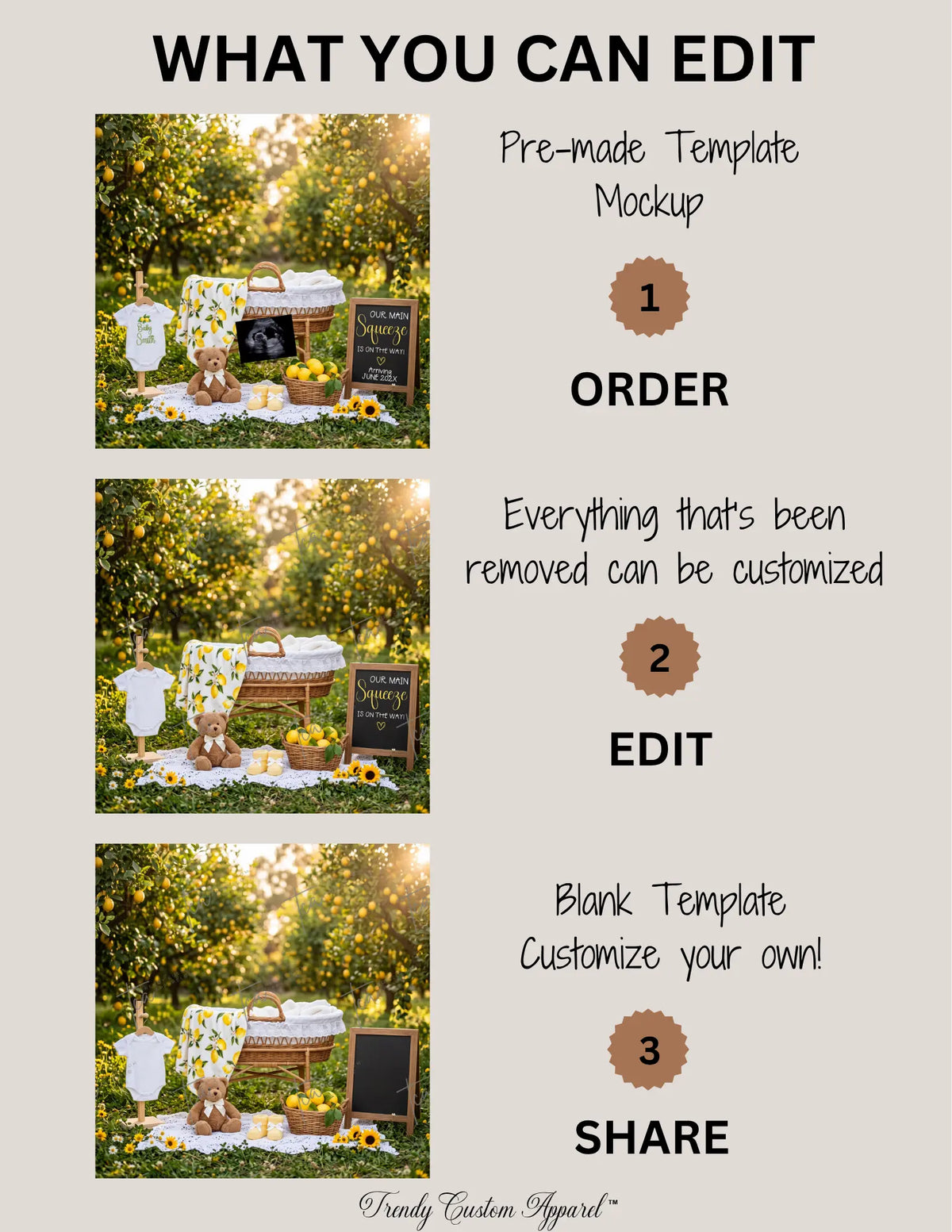 Spring Digital Pregnancy Announcement, Our Main Squeeze is on the way, Customizable Lemon Themed, Editable Details Template TrendyCustomApparel™