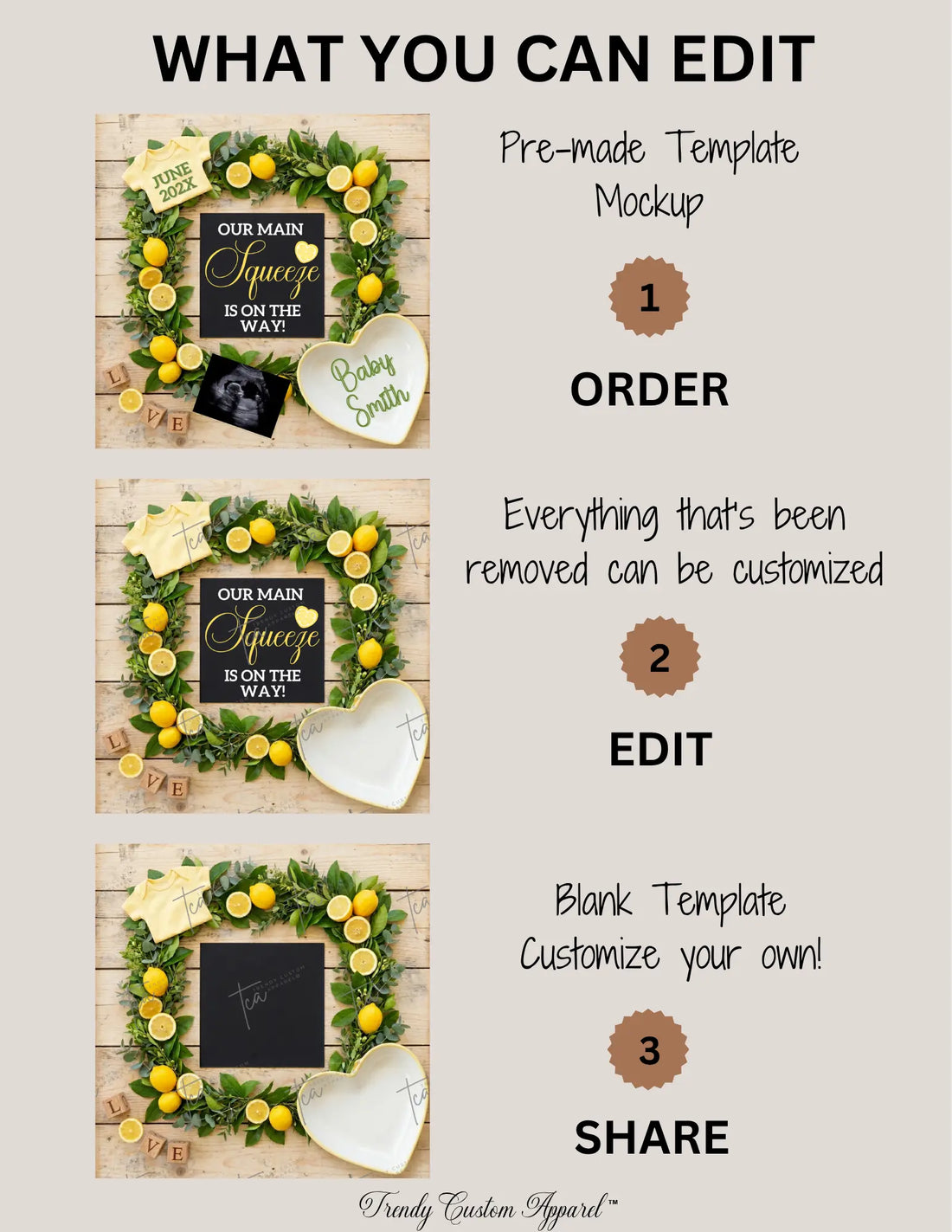 Main Squeeze Baby Reveal Digital Editable Template, Lemons Fruit Themed Canva Template TrendyCustomApparel™