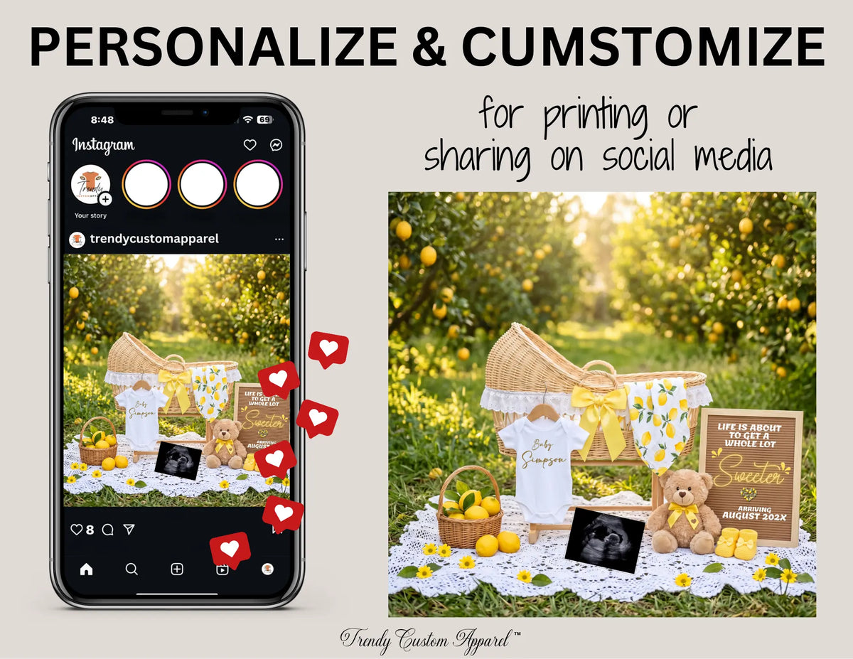 Life is About to Get a Whole Lot Sweeter – Lemon Pregnancy Announcement Template, Editable Canva Digital Download TrendyCustomApparel™