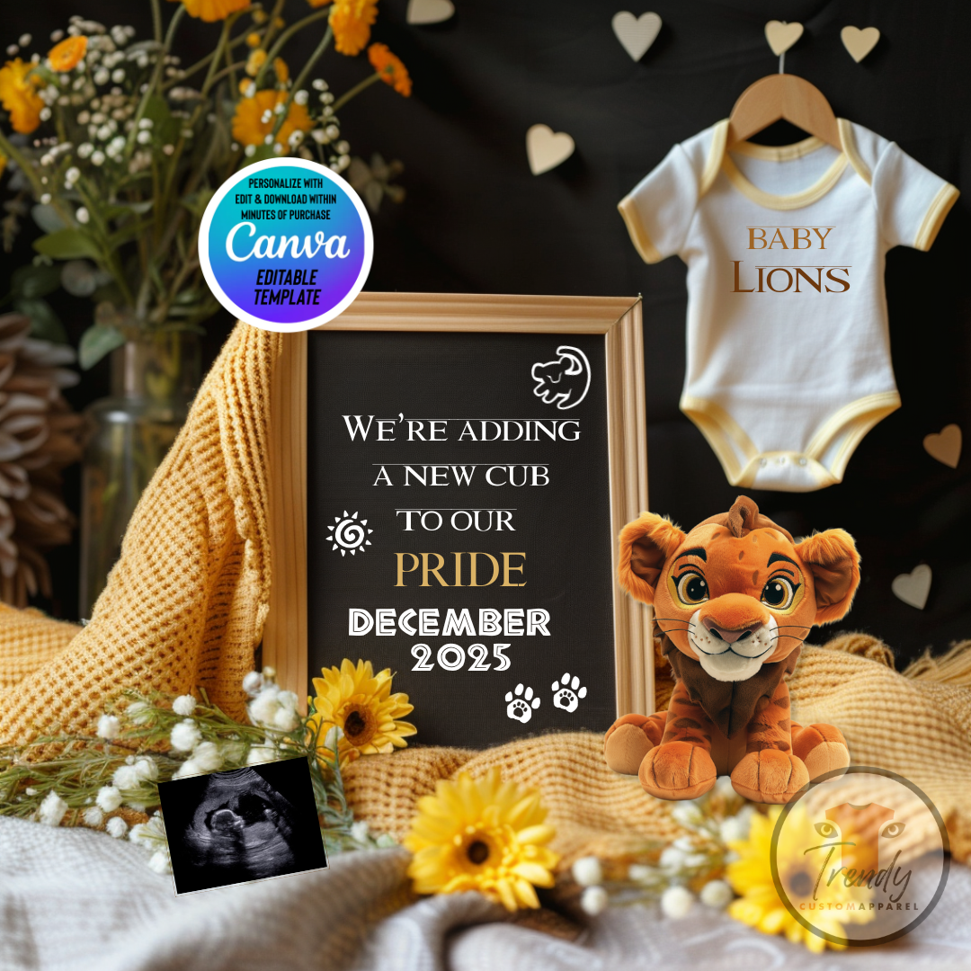 Digital Pregnancy Announcement, We're Adding A New Cub, Customizable Disney Simba Lion King Themed, Personalized Editable Template