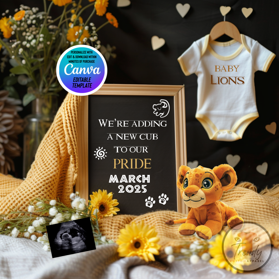 Digital Pregnancy Announcement, We're Adding A New Cub, Customizable Disney Nala Lion King Themed, Personalized Editable Template