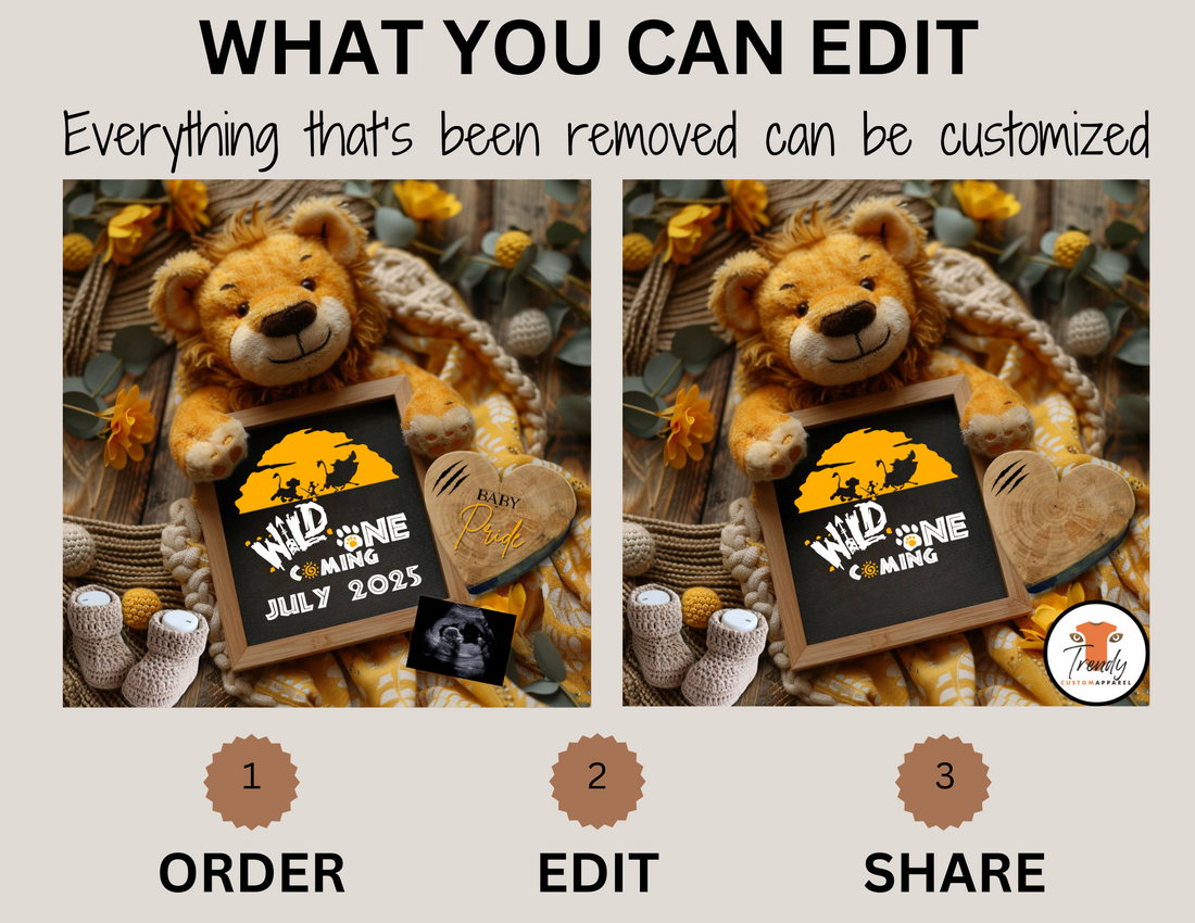 Digital Pregnancy Announcement, Wild One Coming, Customizable Disney Lion King Themed, Personalized Editable Template