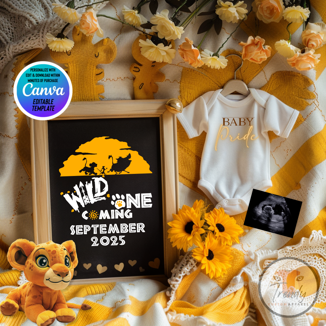 Digital Pregnancy Announcement, Wild One Coming, Customizable Disney Nala Lion King Themed, Personalized Editable Template