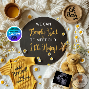 Digital Pregnancy Announcement, Little Honey, Customizable Spring Themed, Personalized Editable Template