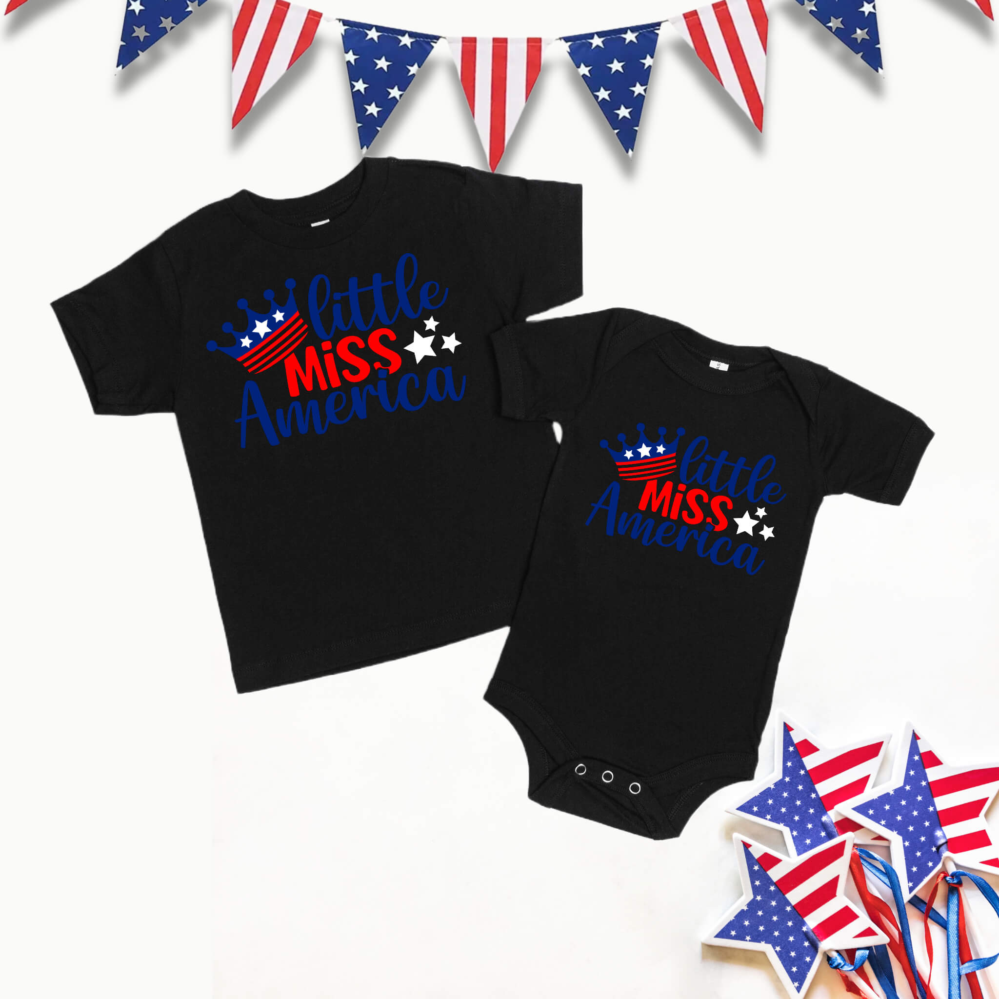 4th of July - Little Miss America Patriotic Girl’s Graphic Print Onesie / T-Shirt