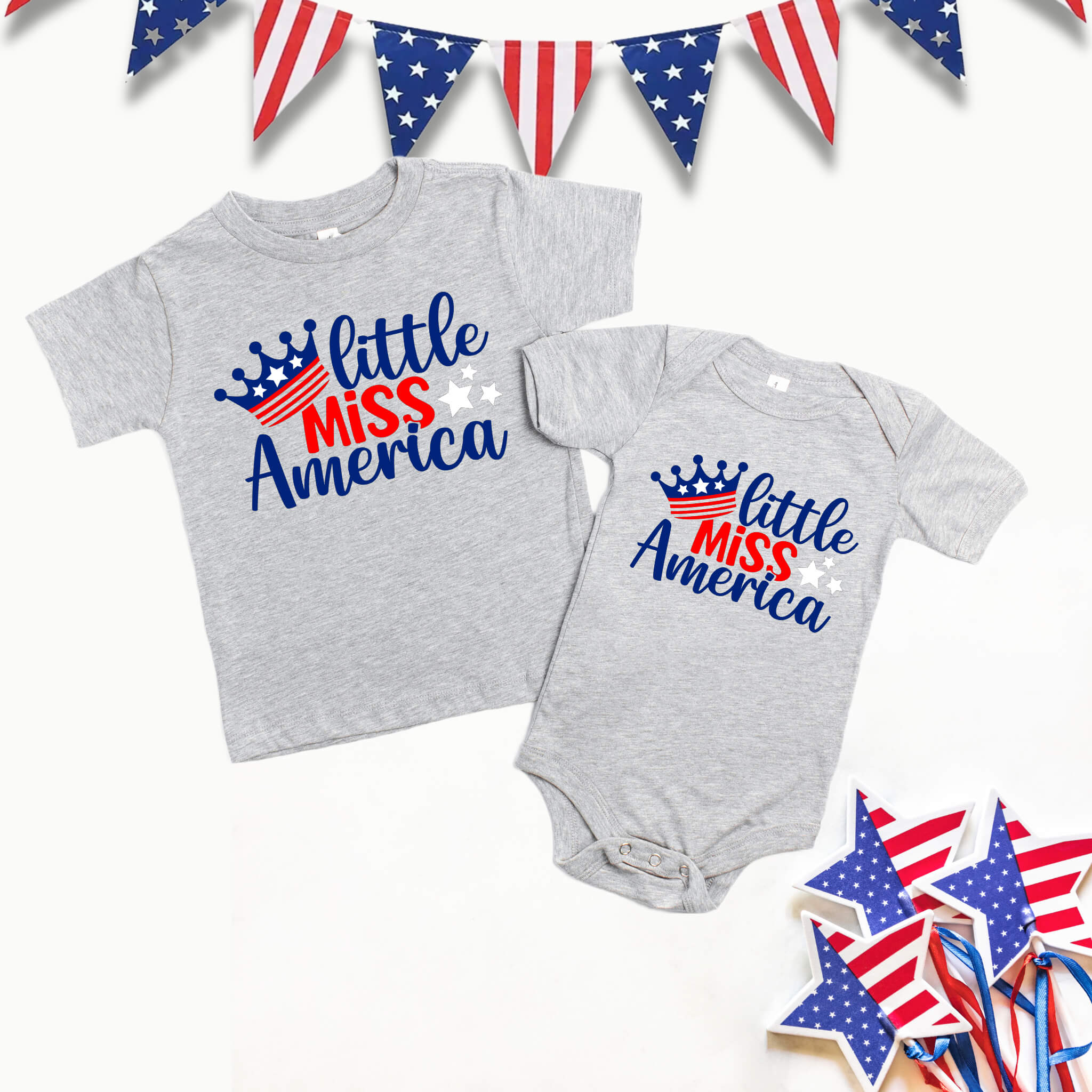 4th of July - Little Miss America Patriotic Girl’s Graphic Print Onesie / T-Shirt