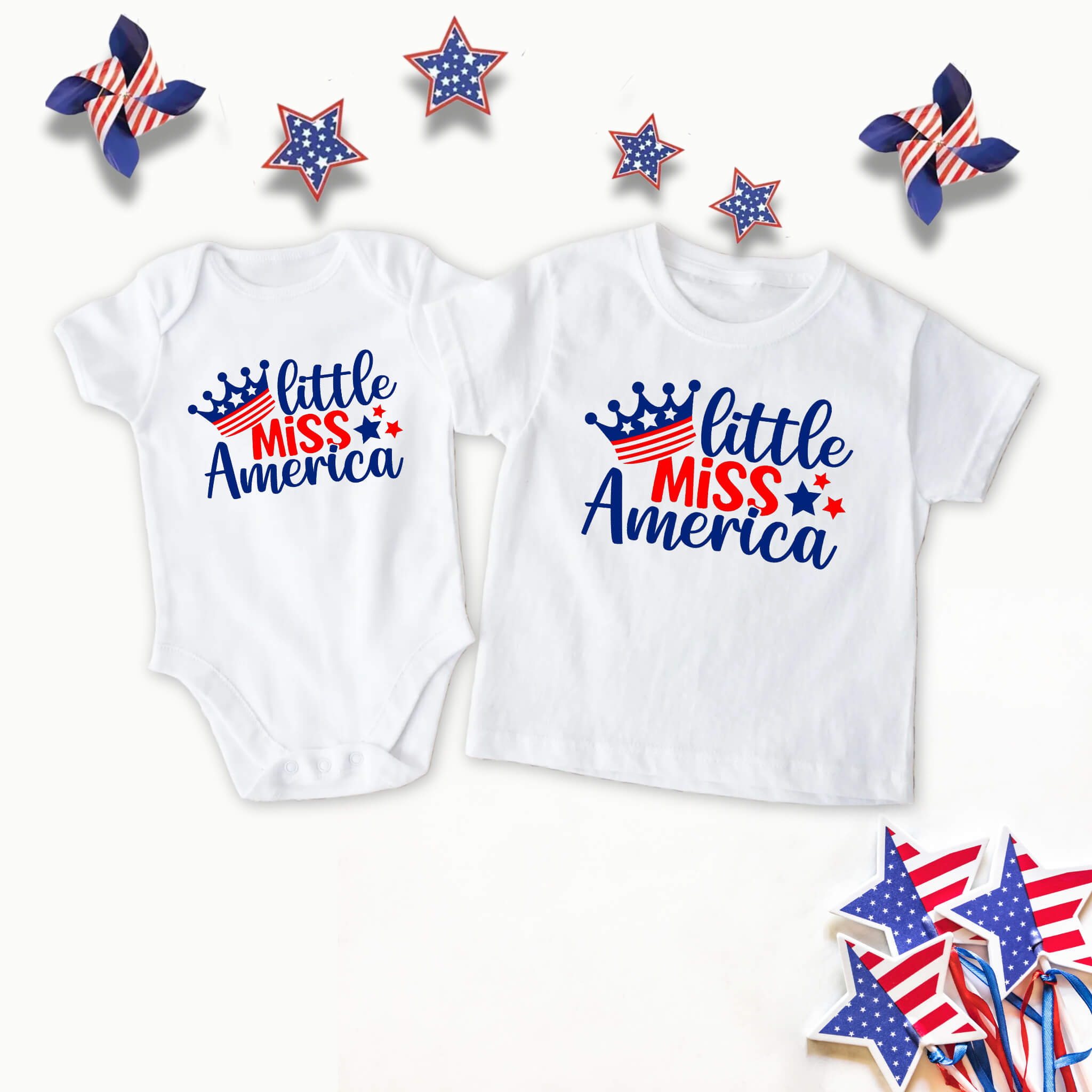 4th of July - Little Miss America Patriotic Girl’s Graphic Print Onesie / T-Shirt