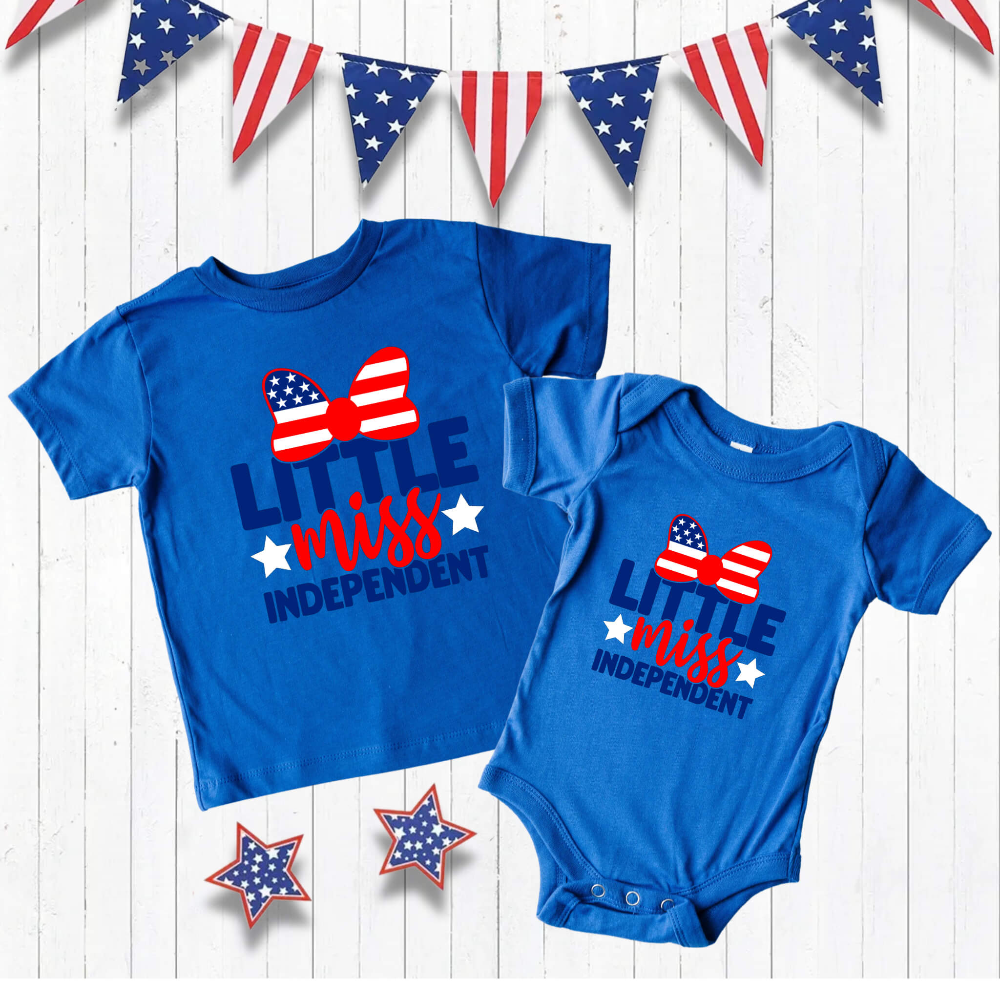 4th of July - Little Miss Independent Patriotic Girl’s Graphic Print Onesie / T-Shirt