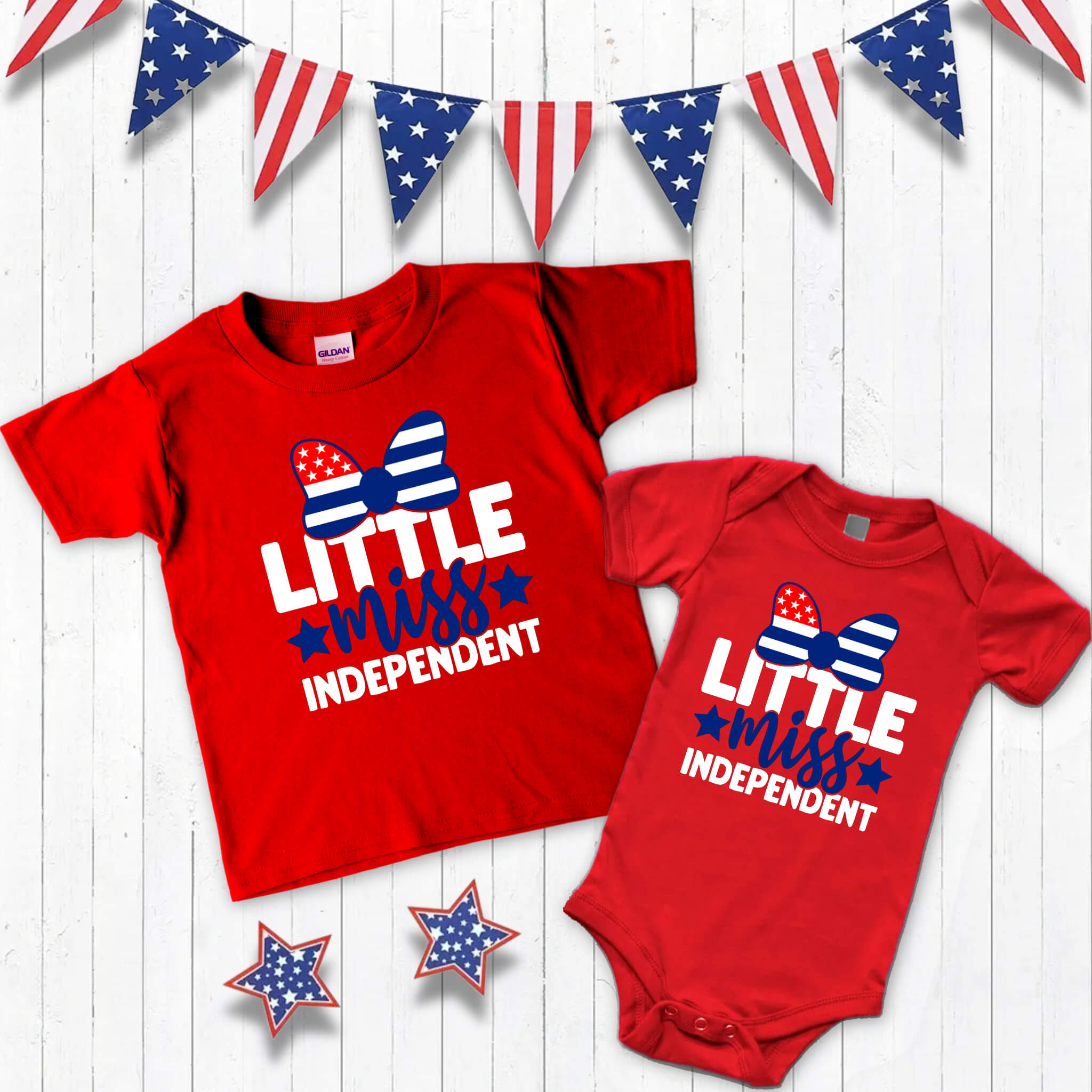 4th of July - Little Miss Independent Patriotic Girl’s Graphic Print Onesie / T-Shirt