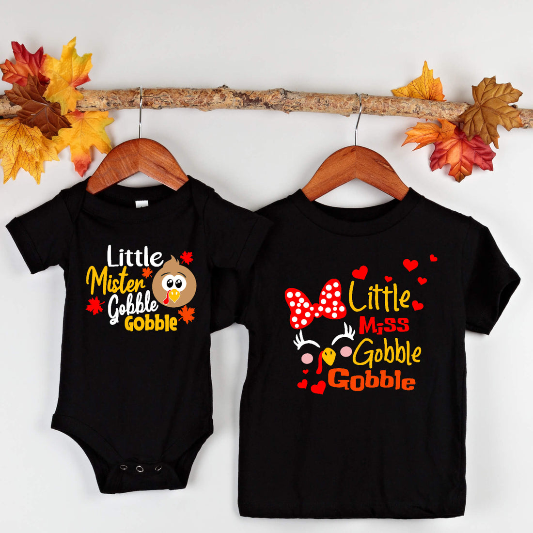 Camiseta con estampado gráfico para niños o niñas de Fall Little Mister o Miss Gobble Gobble Thanksgiving