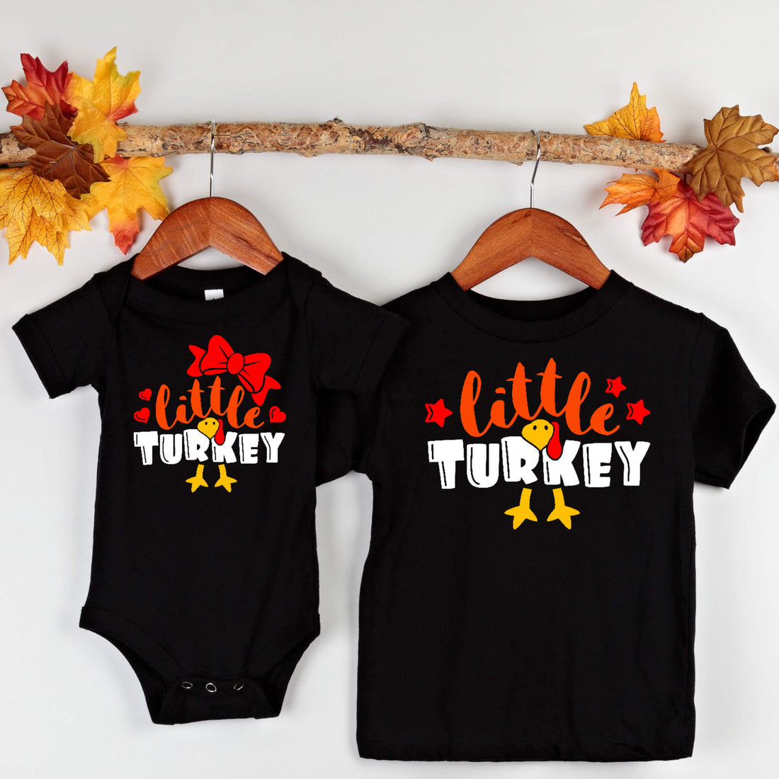 Fall Little Turkey Thanksgiving Boys or Girls Graphic Print T-Shirt