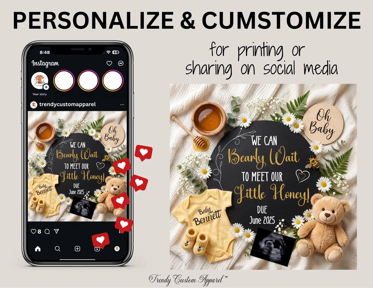 We Can Bearly Wait to Meet Our Little Honey Pregnancy Announcement Template | Fully Editable Digital Download TrendyCustomApparel™