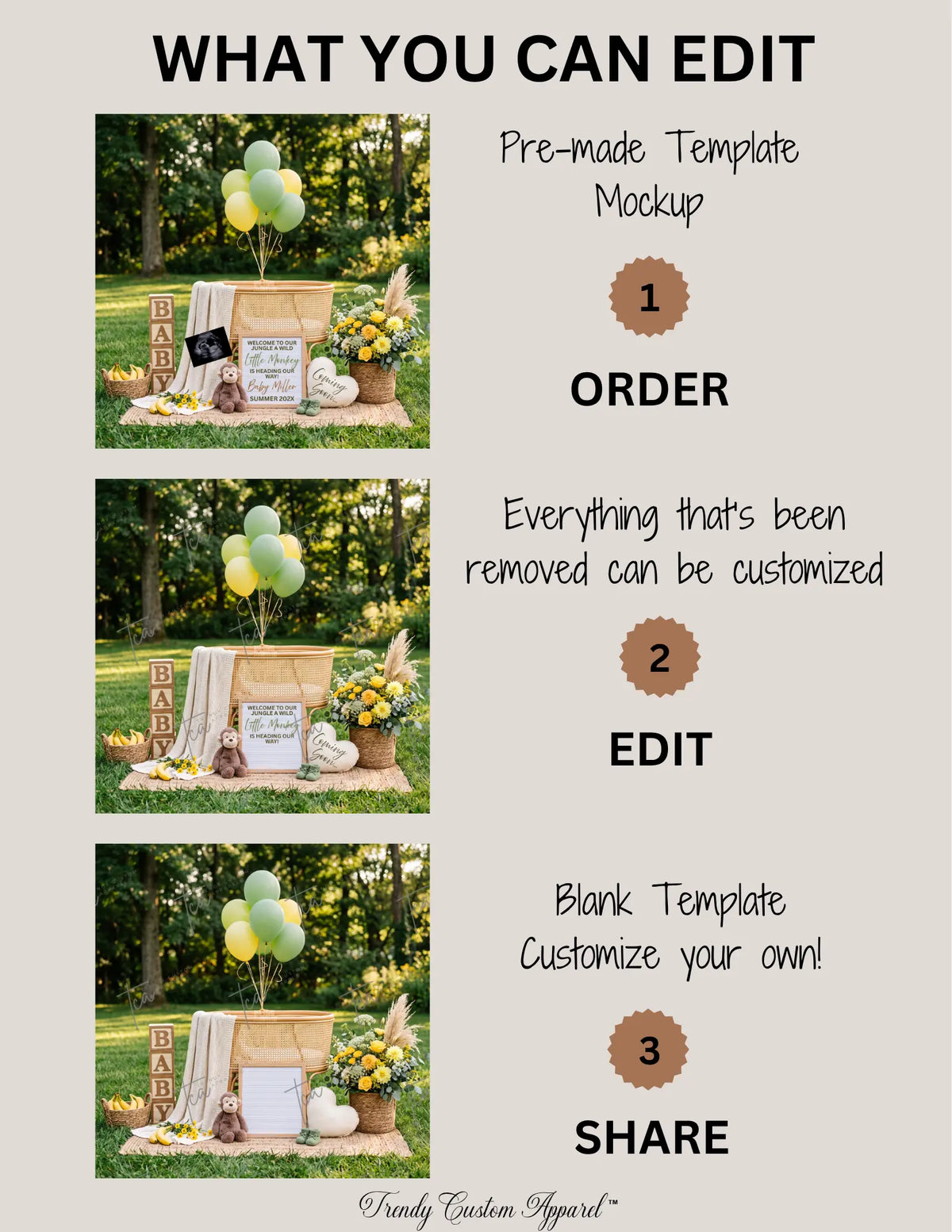 Jungle Monkey Baby Reveal Digital Editable Template, Gender Neutral Canva Fully Editable Template TrendyCustomApparel™