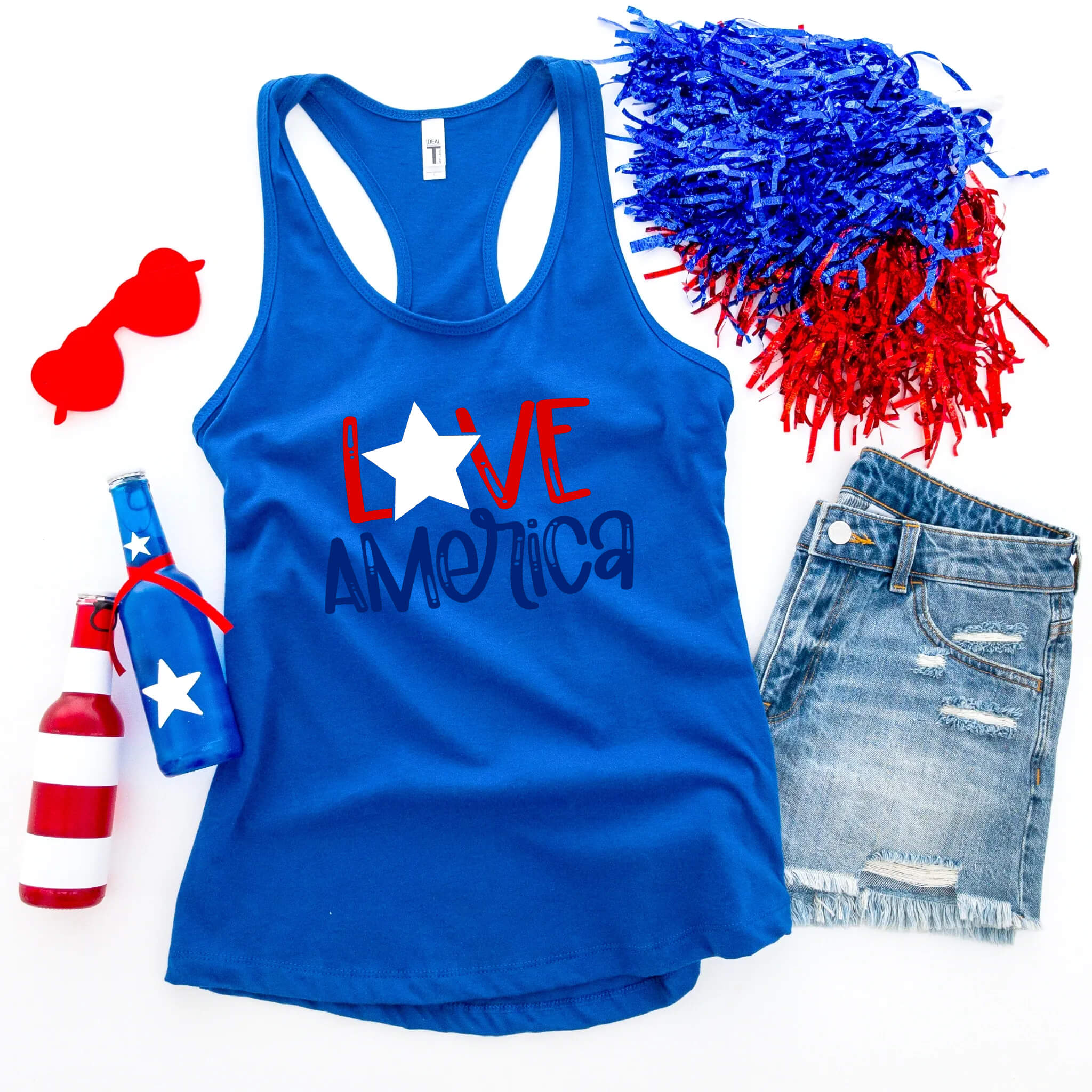 Camiseta del 4 de julio, Love America, tanque azul blanco rojo, camiseta patriótica, camiseta sin mangas para mujer, damas, ropa personalizada, camiseta del Día de la Independencia, tanque del Día de los Caídos