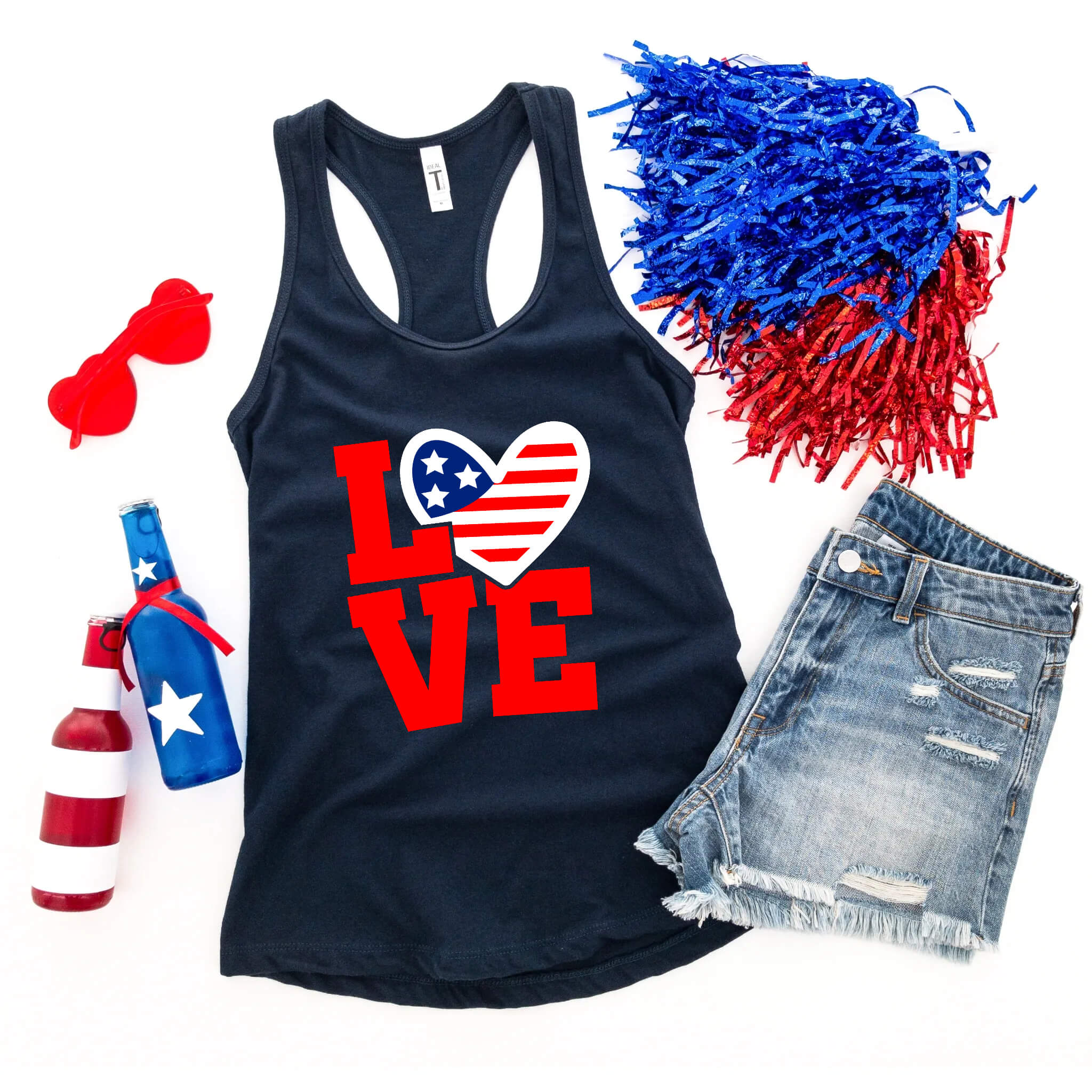 Camiseta del 4 de julio, Por el amor de América, Tanque azul blanco rojo, Camiseta patriótica, Camiseta sin mangas para mujer, Damas, Ropa personalizada, Camiseta del Día de la Independencia, Tanque del Día de los Caídos