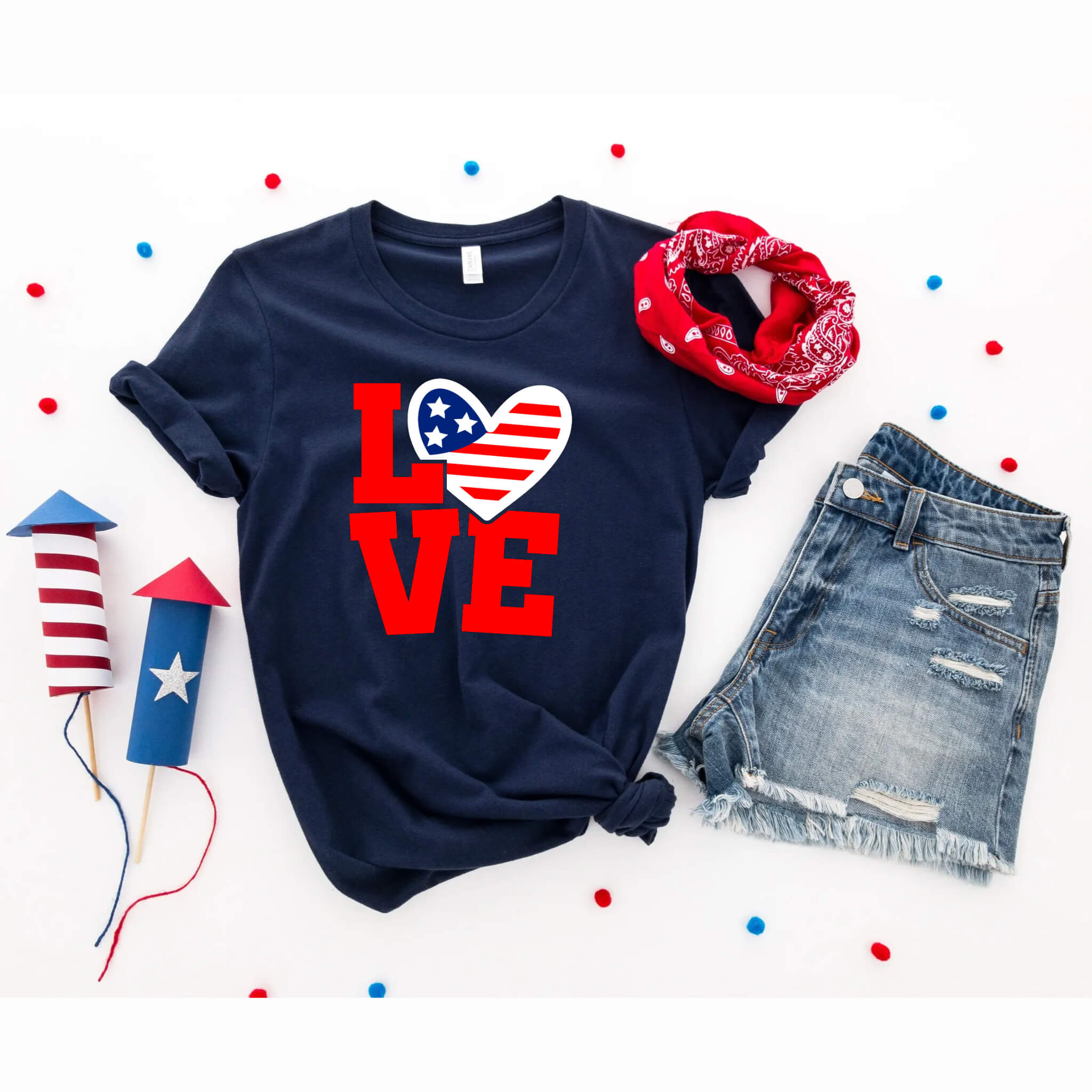 4th of July - For The Love Of America Patriotic Graphic Print Women’s T-Shirt / Tank Top