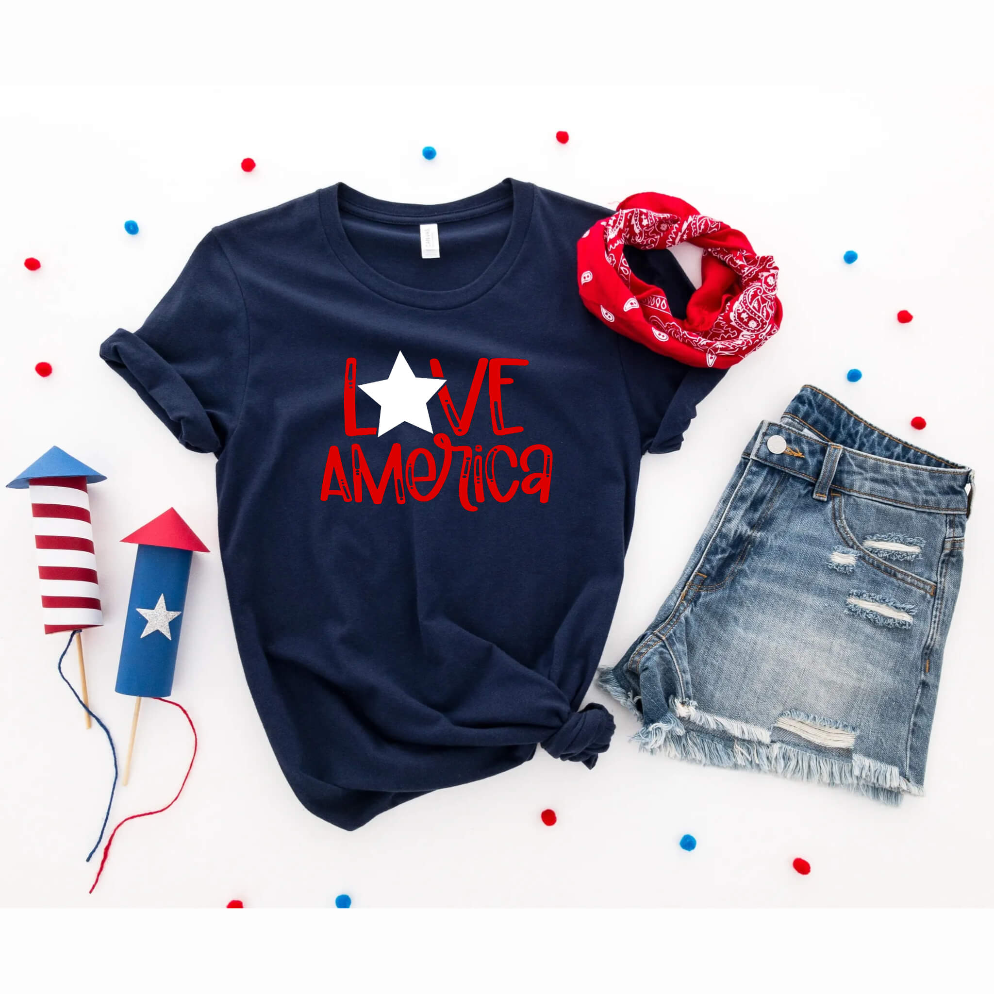4th of July - Love America Patriotic Graphic Print Women’s T-Shirt / Tank Top