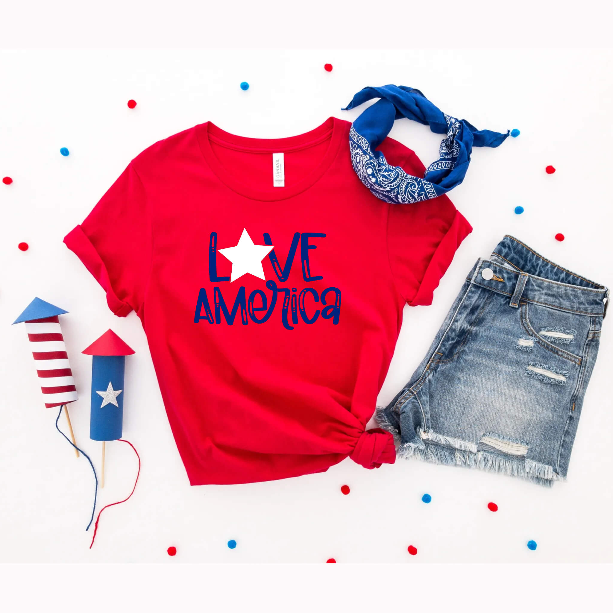 4th of July - Love America Patriotic Graphic Print Women’s T-Shirt / Tank Top