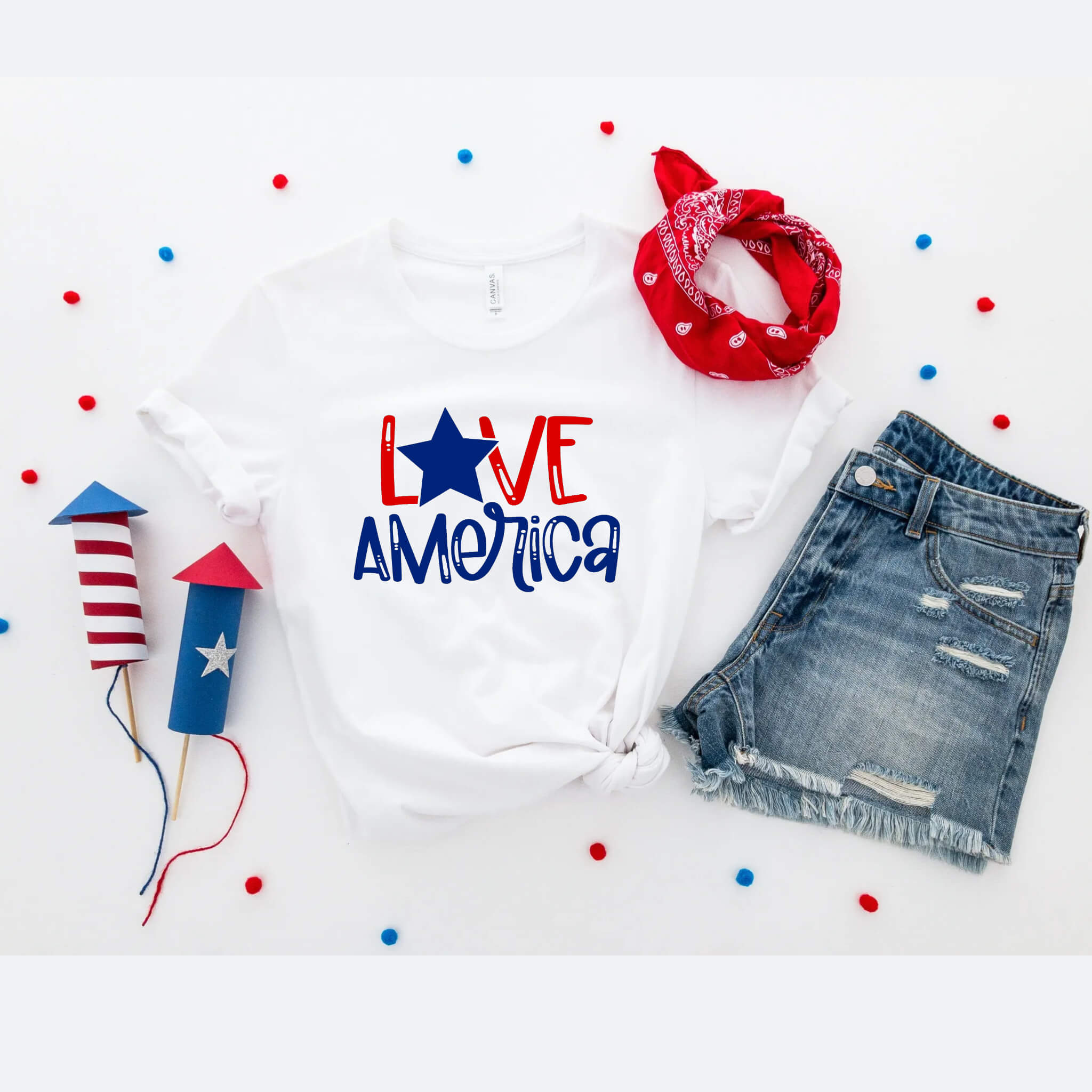 4th of July - Love America Patriotic Graphic Print Women’s T-Shirt / Tank Top