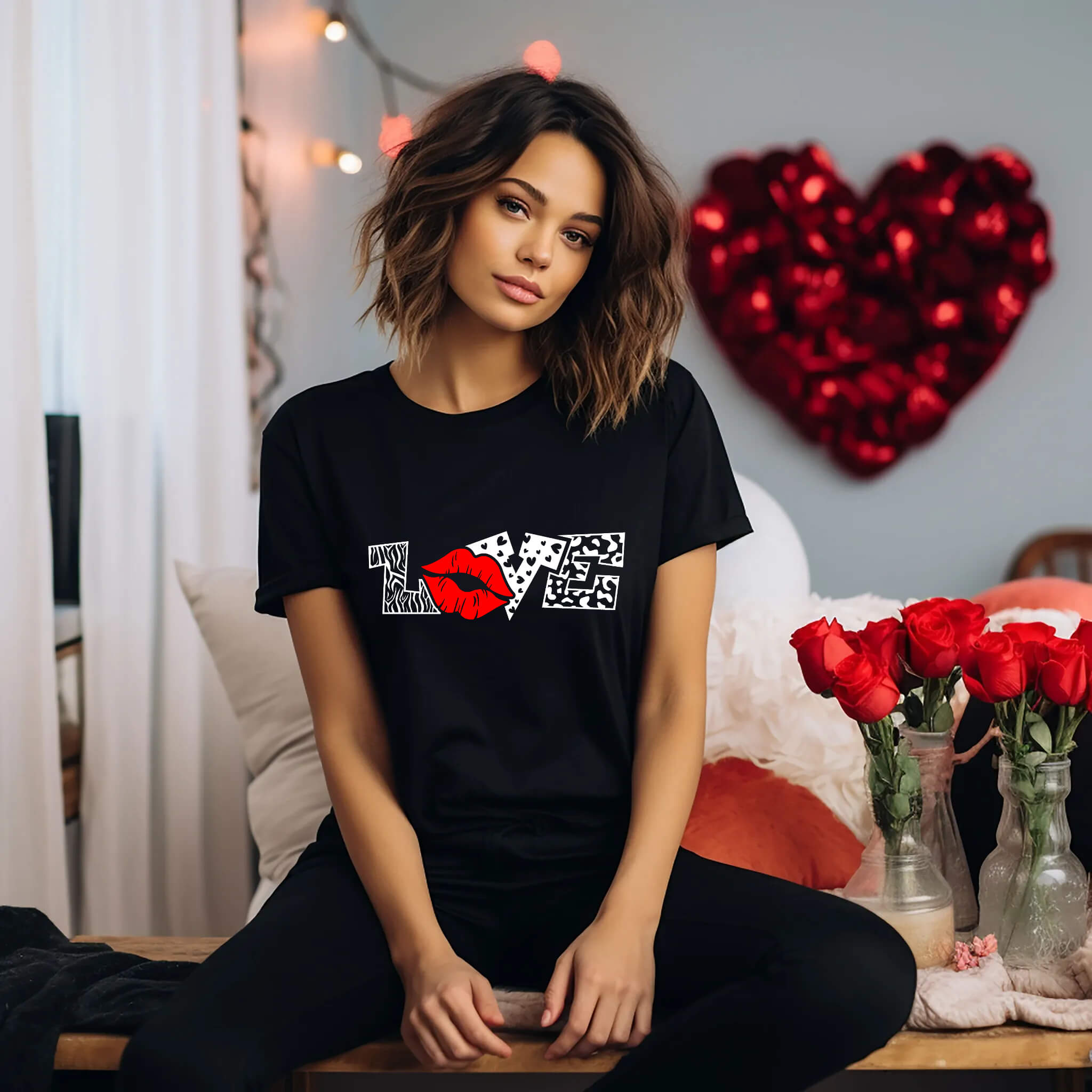 Día de San Valentín, Amor Animal Guepardo, Leopardo, Estampado de cebra, Niña, Damas, Camiseta con estampado gráfico personalizado para mujer, Regalo del Día de la Madre