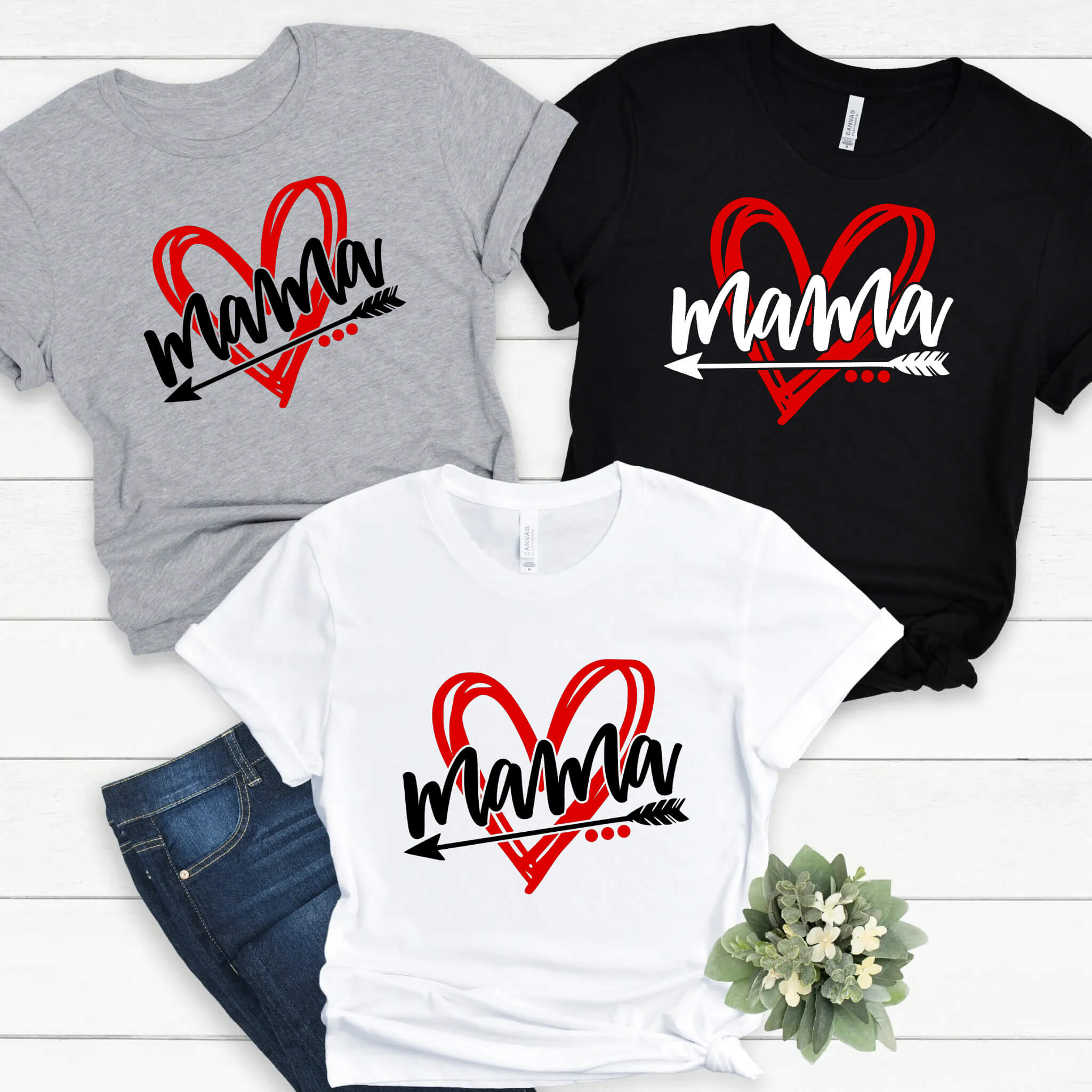 Valentine’s Day, Personalized Cute Mama Heart, Mom, Mommy, Mother's Day, Christmas Gift, Girl's, Ladies, Women's Customized T-Shirt
