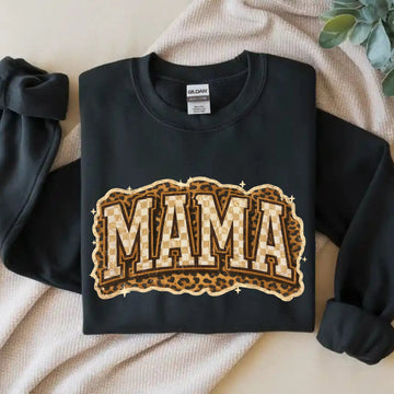 Mama Leopard, Rustic Mom, Mother's Day Gift, Women's Leopard Print Shirt, Trendy Checkered Sublimation, Retro Text Design - TrendyCustomApparel™